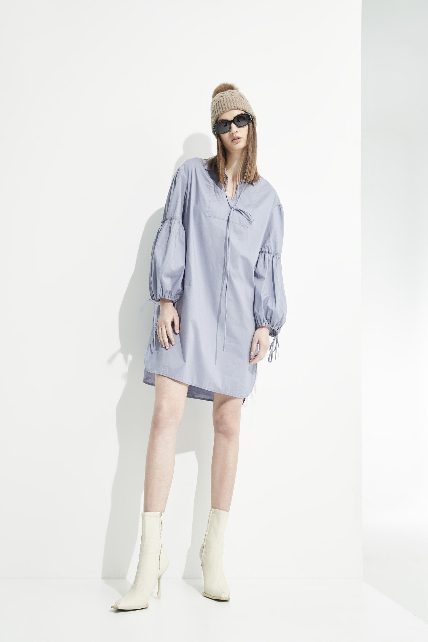 Basic Knee Length Shirt DressCloud purple knot decorated with dresses,Under shirts,Queen,Shirt dresses,Season (SS) Look,Valentine,Thin straps,upperclass