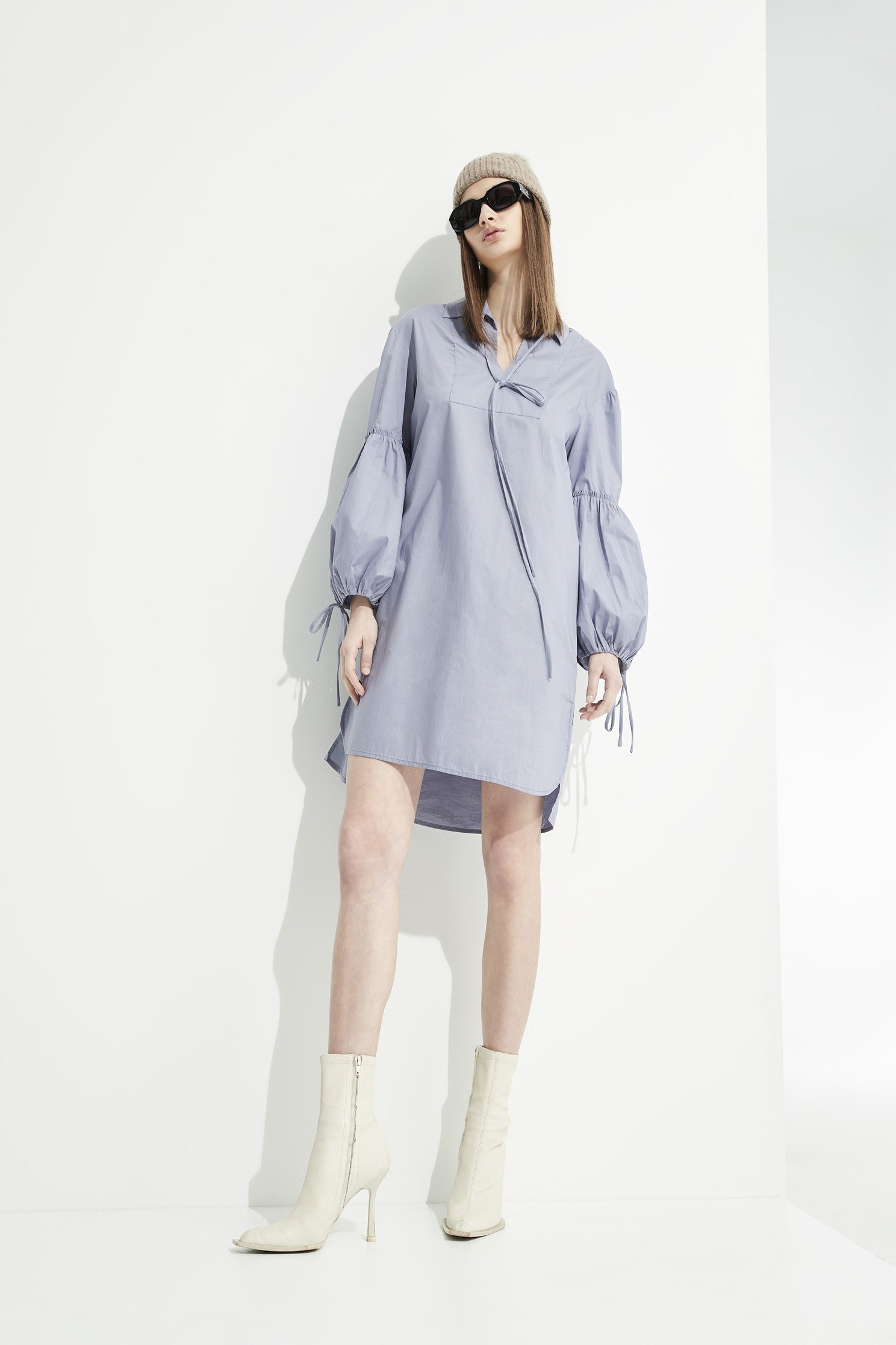 Basic Knee Length Shirt DressCloud purple knot decorated with dresses,Under shirts,Queen,Shirt dresses,Season (SS) Look,Valentine,Thin straps,upperclass