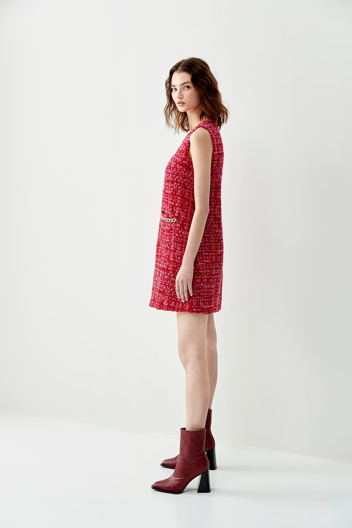 Red Tweed Sleeveless DressRed Tweed Sleeveless Dress,Dresses,Season (AW) Look