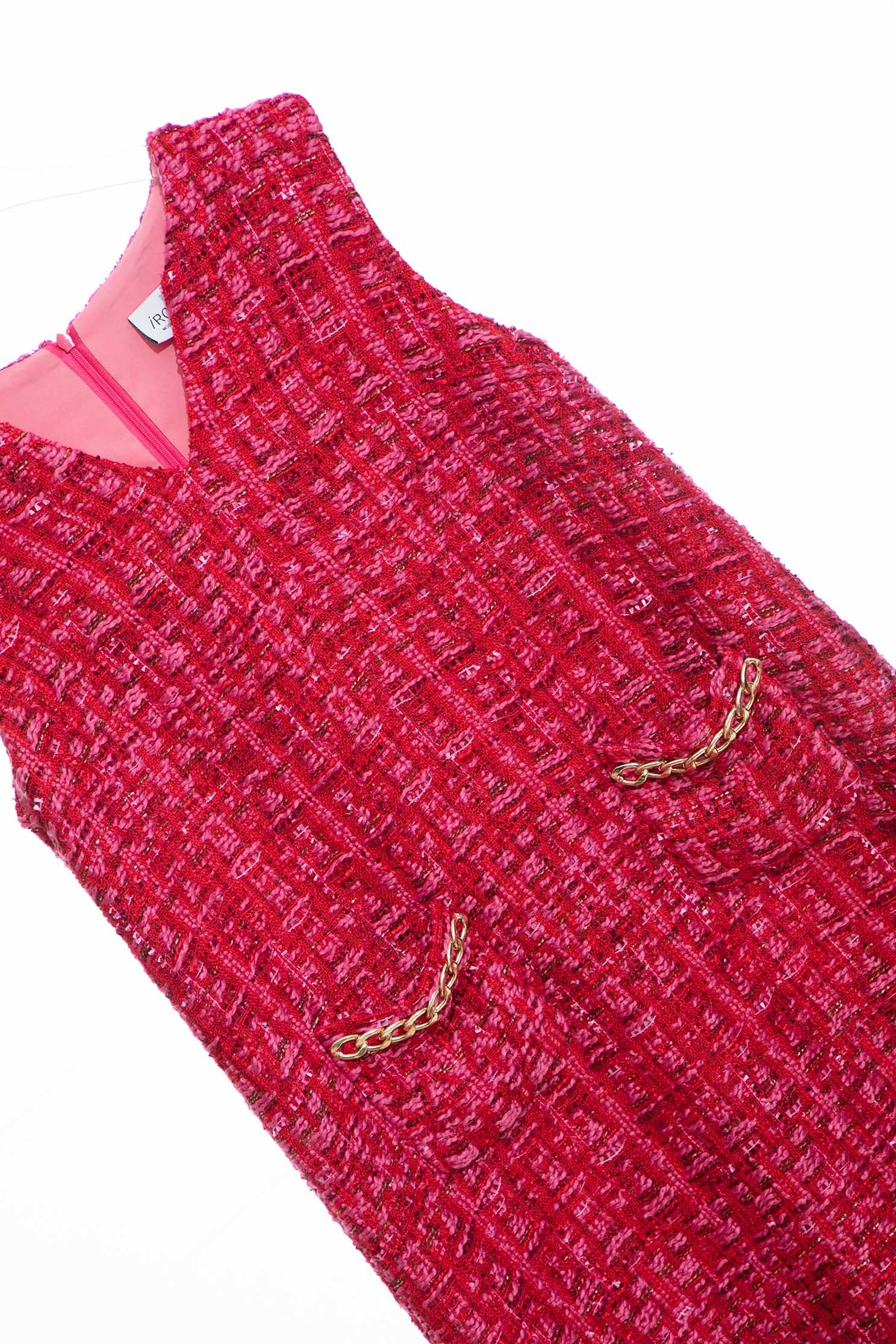 Red Tweed Sleeveless DressRed Tweed Sleeveless Dress,Dresses,Season (AW) Look