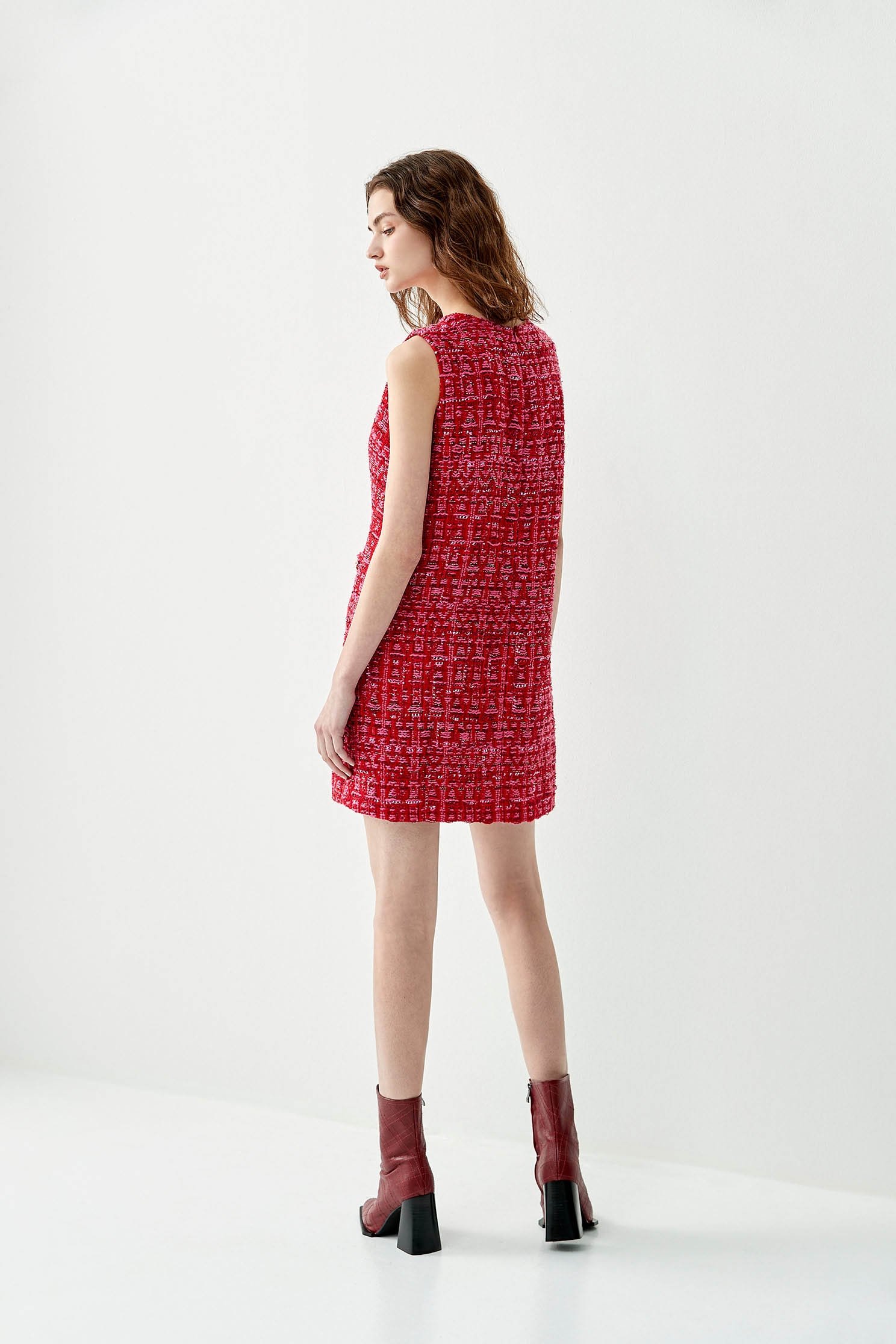 Red Tweed Sleeveless DressRed Tweed Sleeveless Dress,Dresses,Season (AW) Look