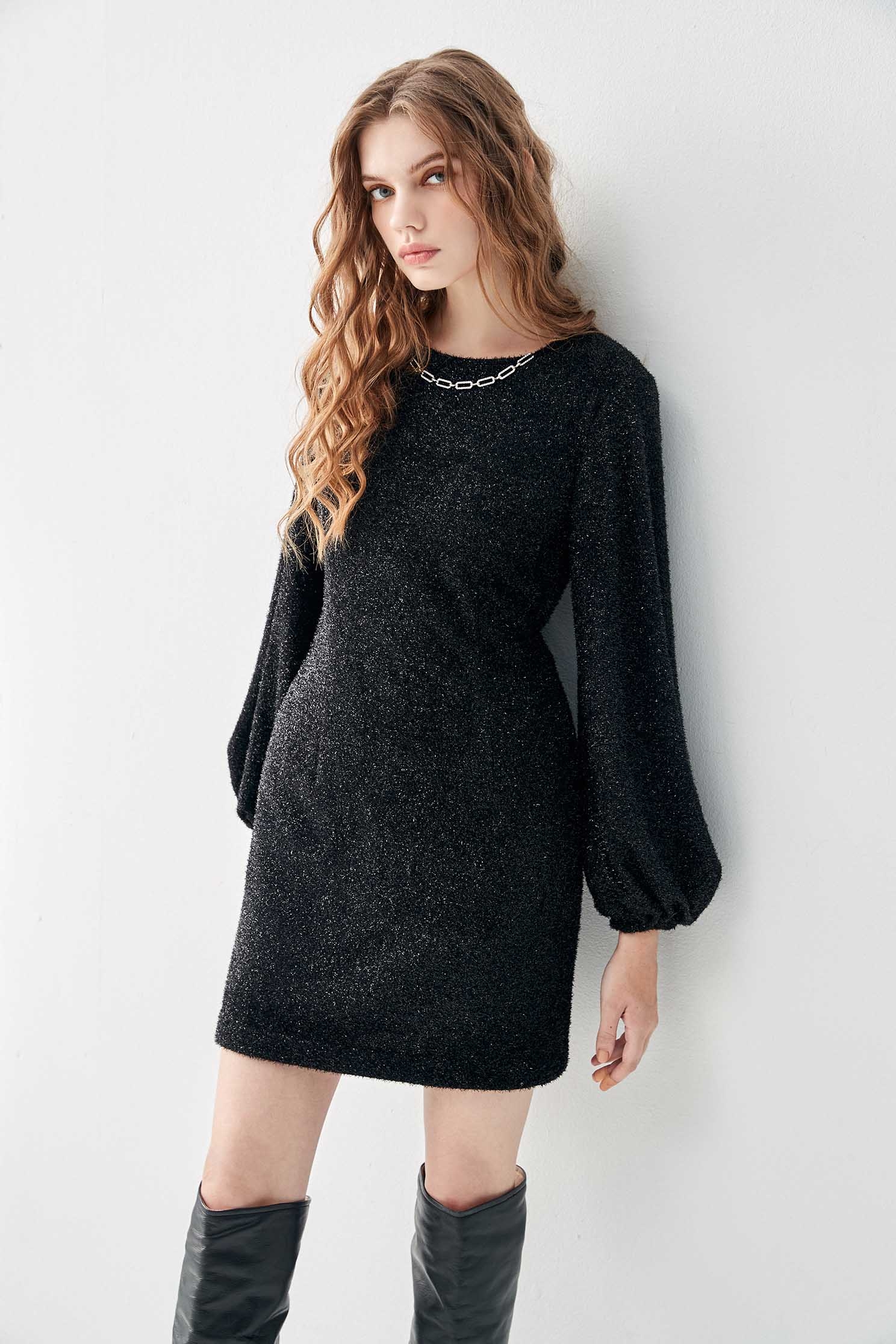 Metallic Long Sleeve Short DressLimited edition glossy dress,Dresses,cocktaildresses,Evening dresses,Season (AW) Look,simple outfits,Valentine