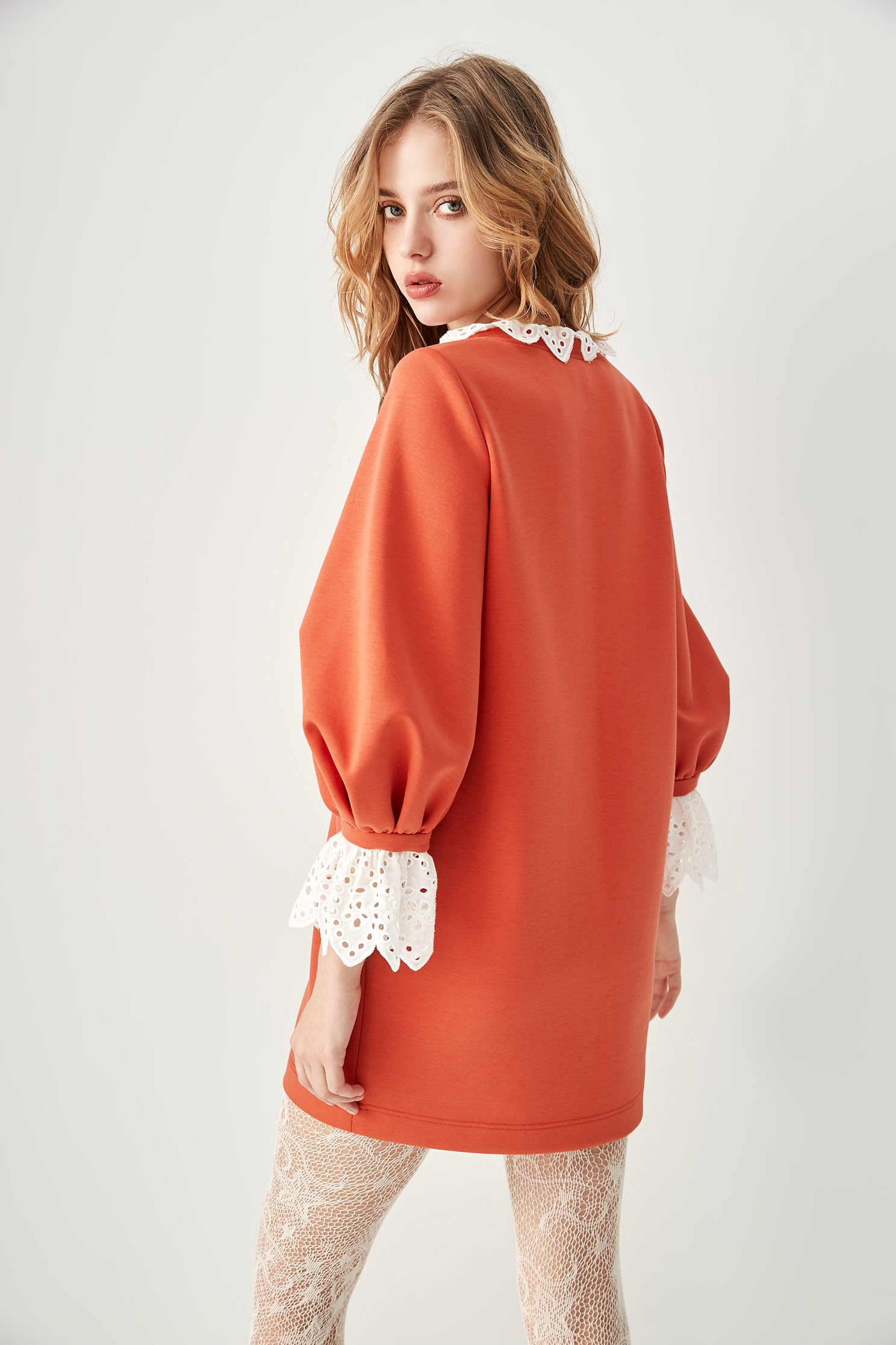 Lantern Sleeve Short Dress With Lace DetailLantern Sleeve Short Dress With Lace Detail,Dresses,Season (AW) Look,Lace