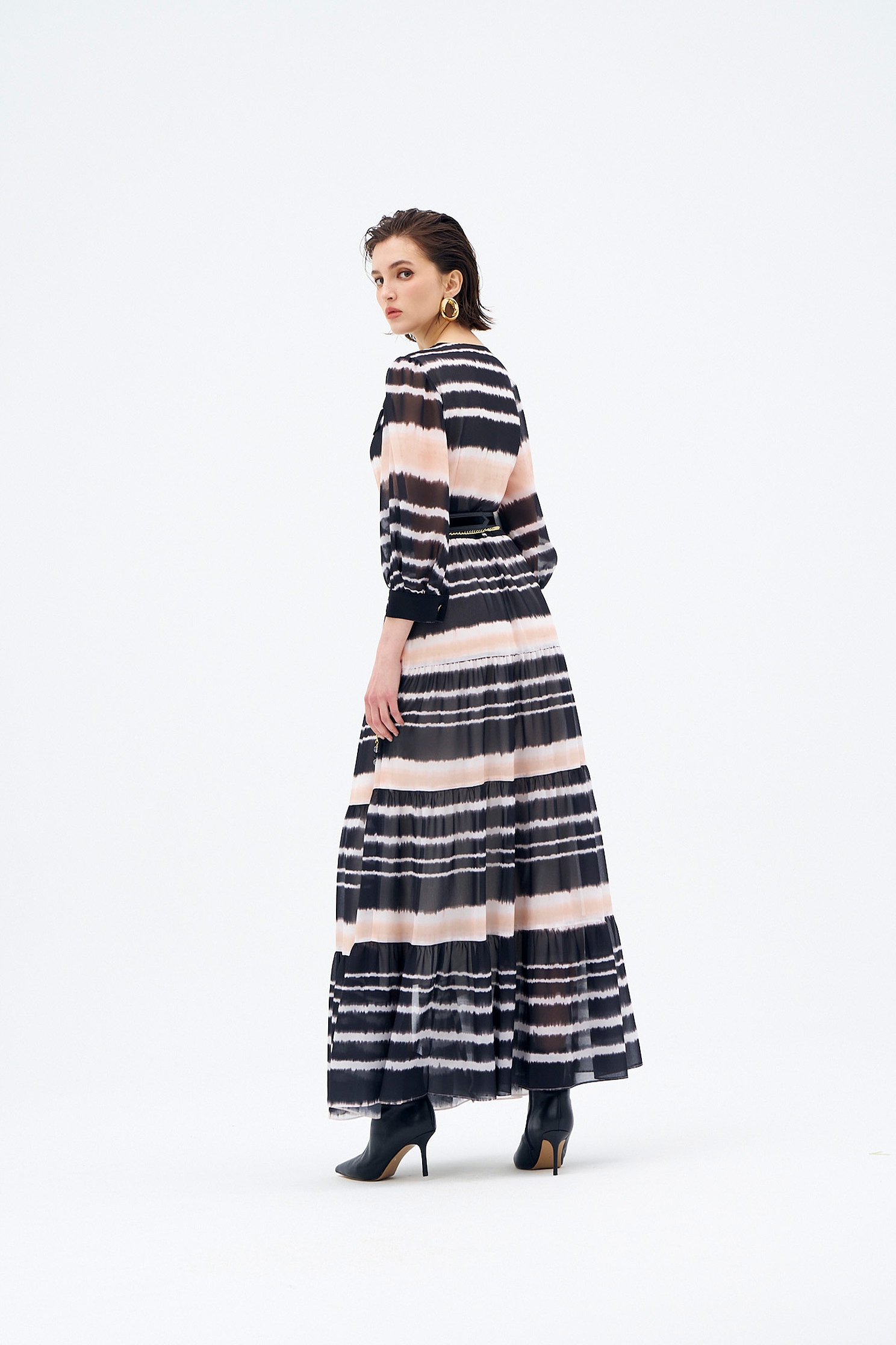 Button Front Gradient Stripe Maxi Dress雙色綁染感印花雪紡長洋裝,Shirt dresses,Season (AW) Look,Chiffon