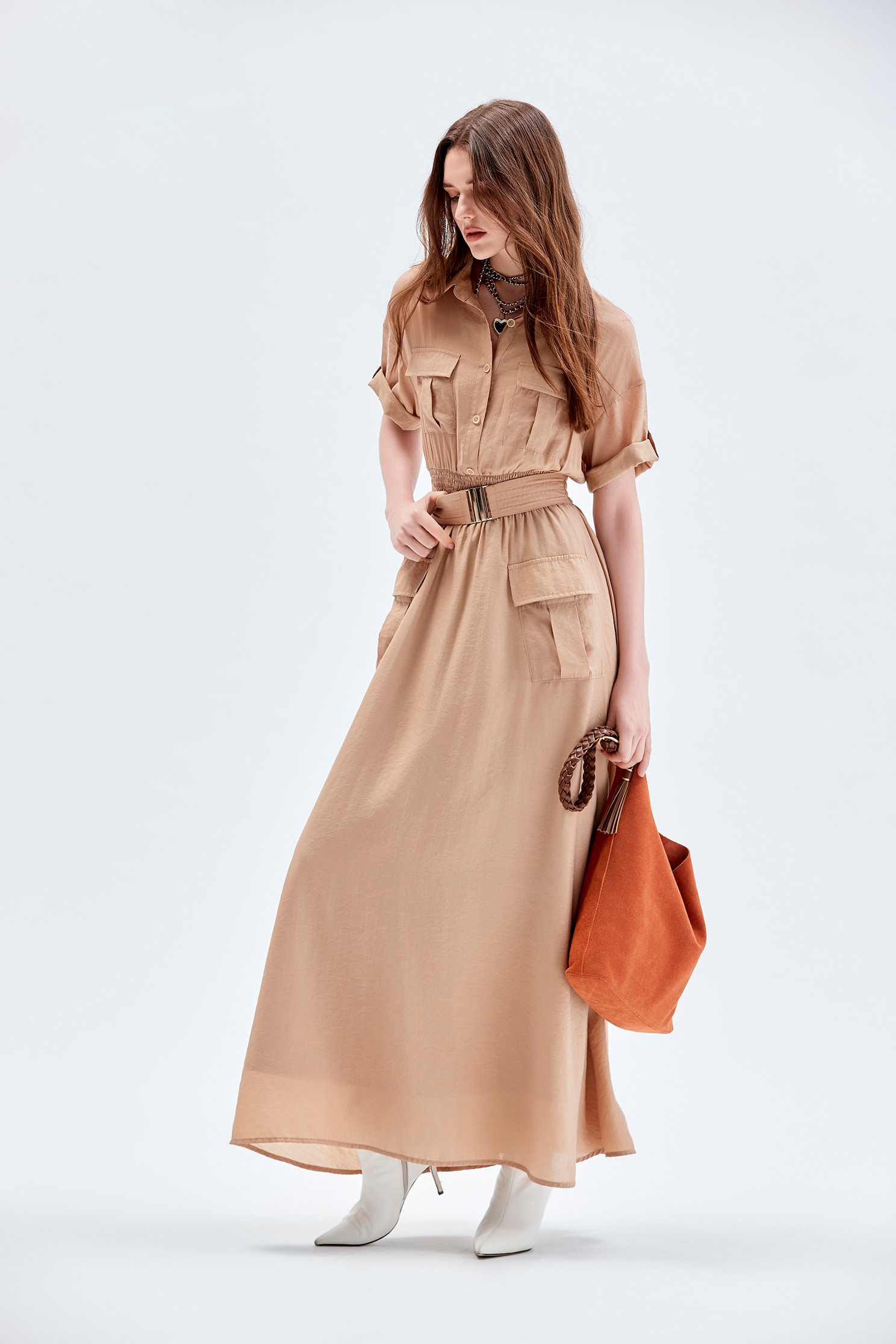 Short Sleeve Khaki Shirt DressShort Sleeve Khaki Shirt Dress,Dresses,Season (AW) Look,Belts,Maxi dresses