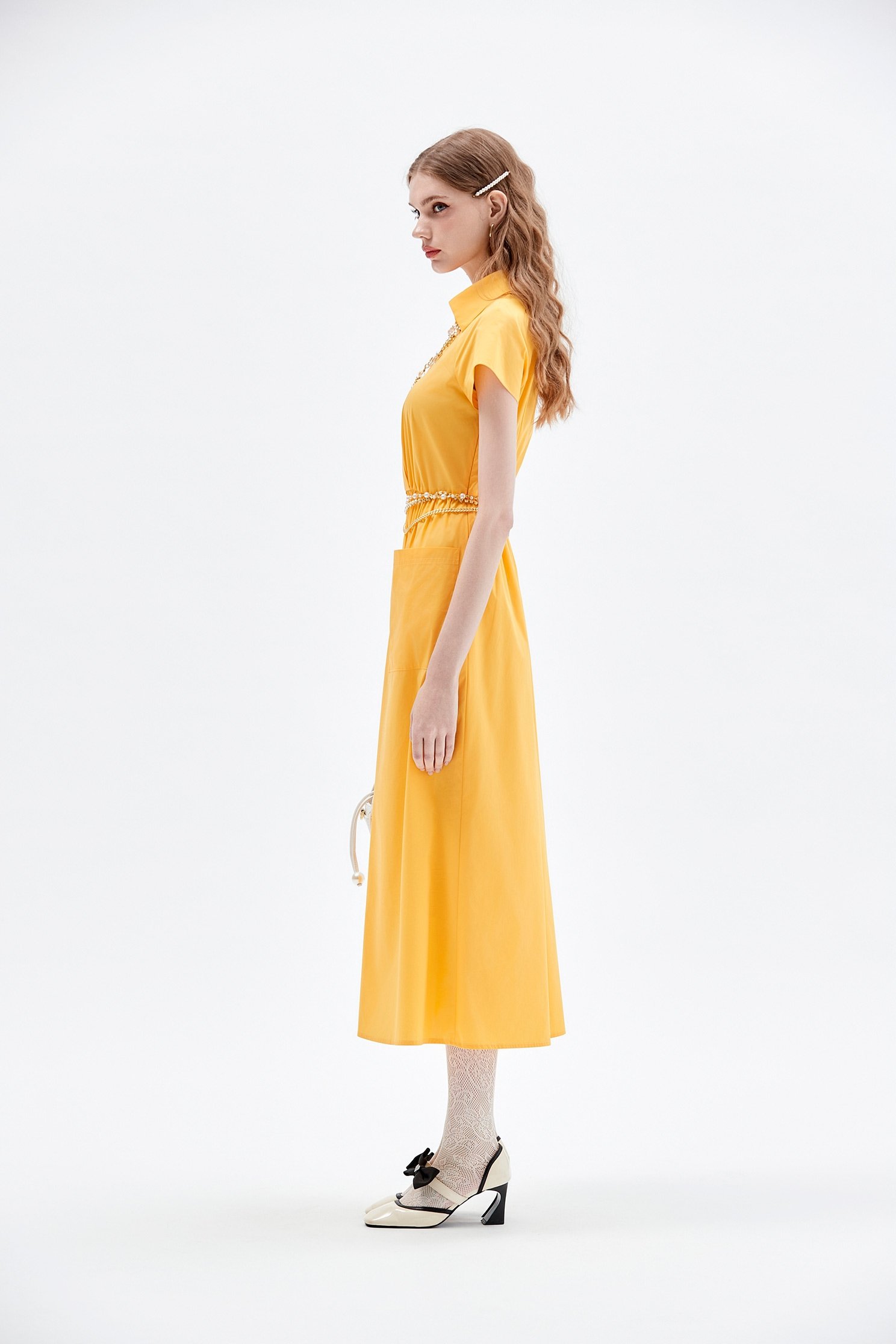 Short Sleeve Yellow Midi DressShort Sleeve Yellow Midi Dress,Dresses,Season (AW) Look