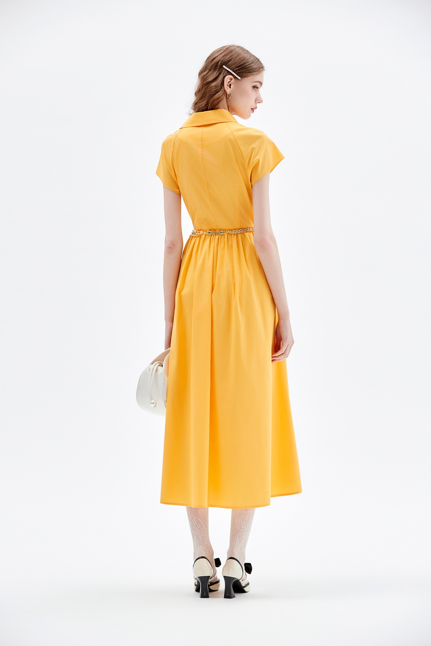 Short Sleeve Yellow Midi DressShort Sleeve Yellow Midi Dress,Dresses,Season (AW) Look