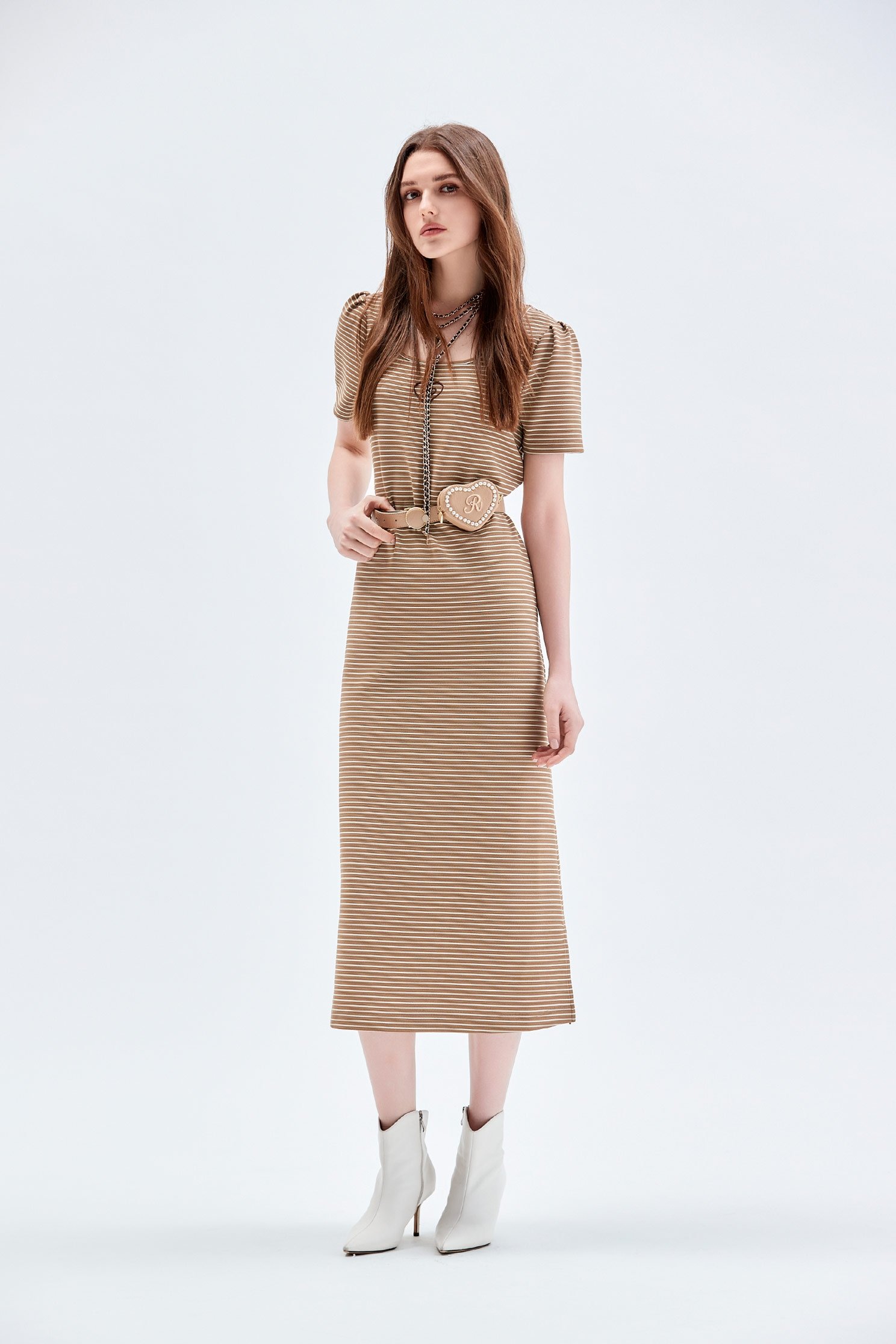 Brown Stripe Short Sleeve DressBrown Stripe Short Sleeve Dress,Dresses,Stripe,Season (AW) Look,Embroidered,Maxi dresses