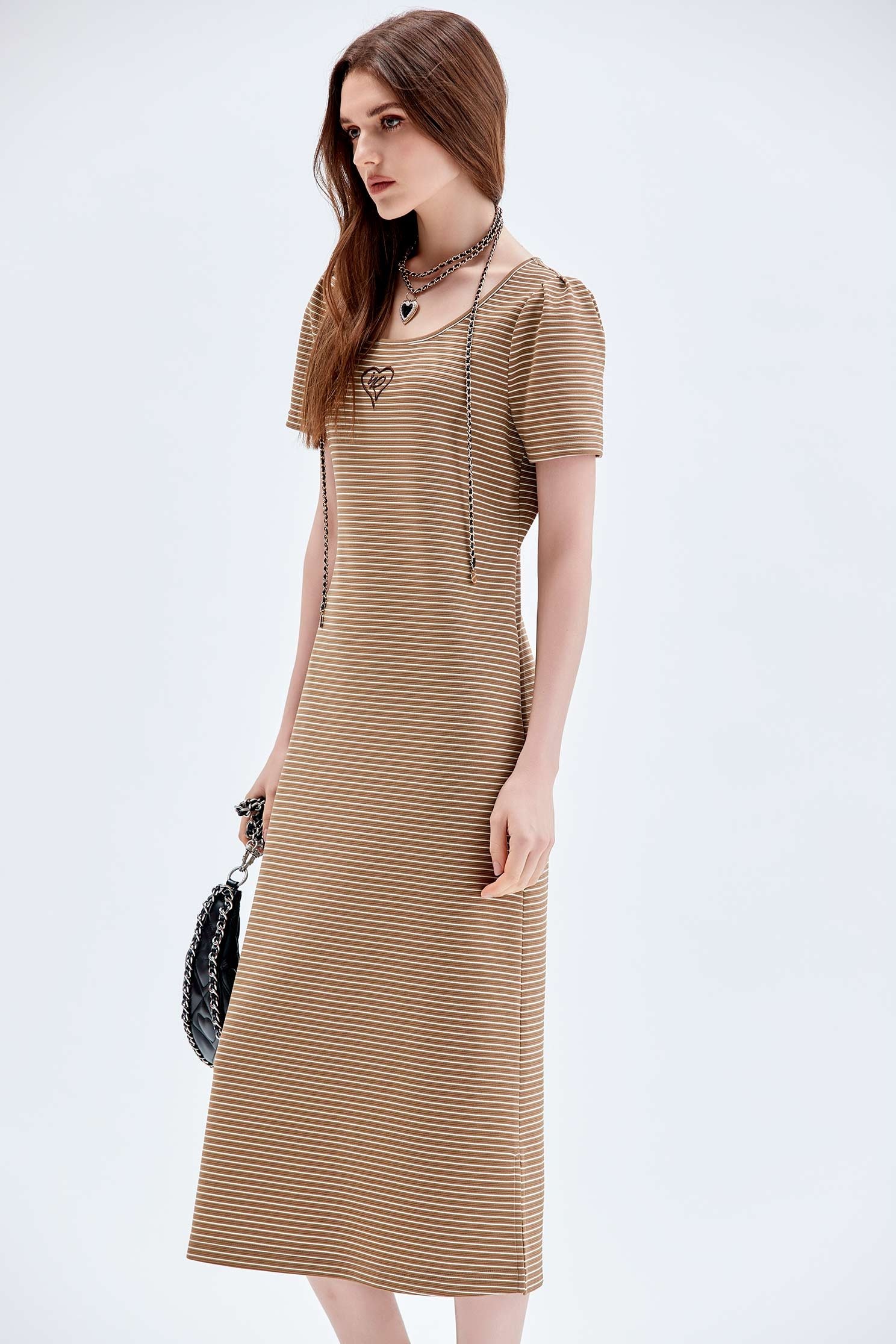 Brown Stripe Short Sleeve DressBrown Stripe Short Sleeve Dress,Dresses,Stripe,Season (AW) Look,Embroidered,Maxi dresses