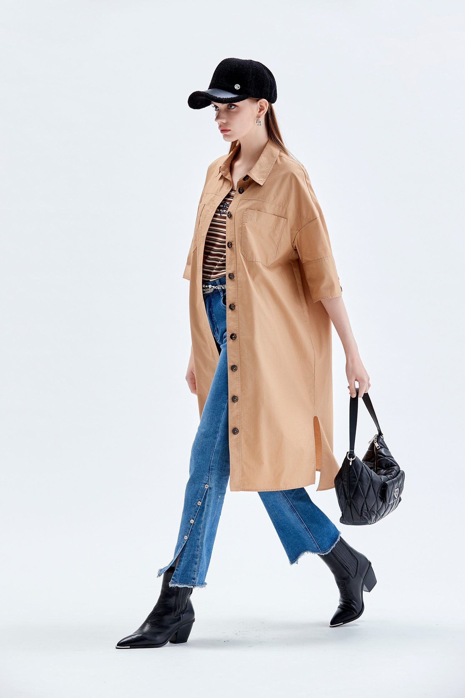 Button Front Side Slit Khaki DressButton Front Side Slit Khaki Dress,Dresses,Shirt dresses,Season (AW) Look,Cardigans,Blouses