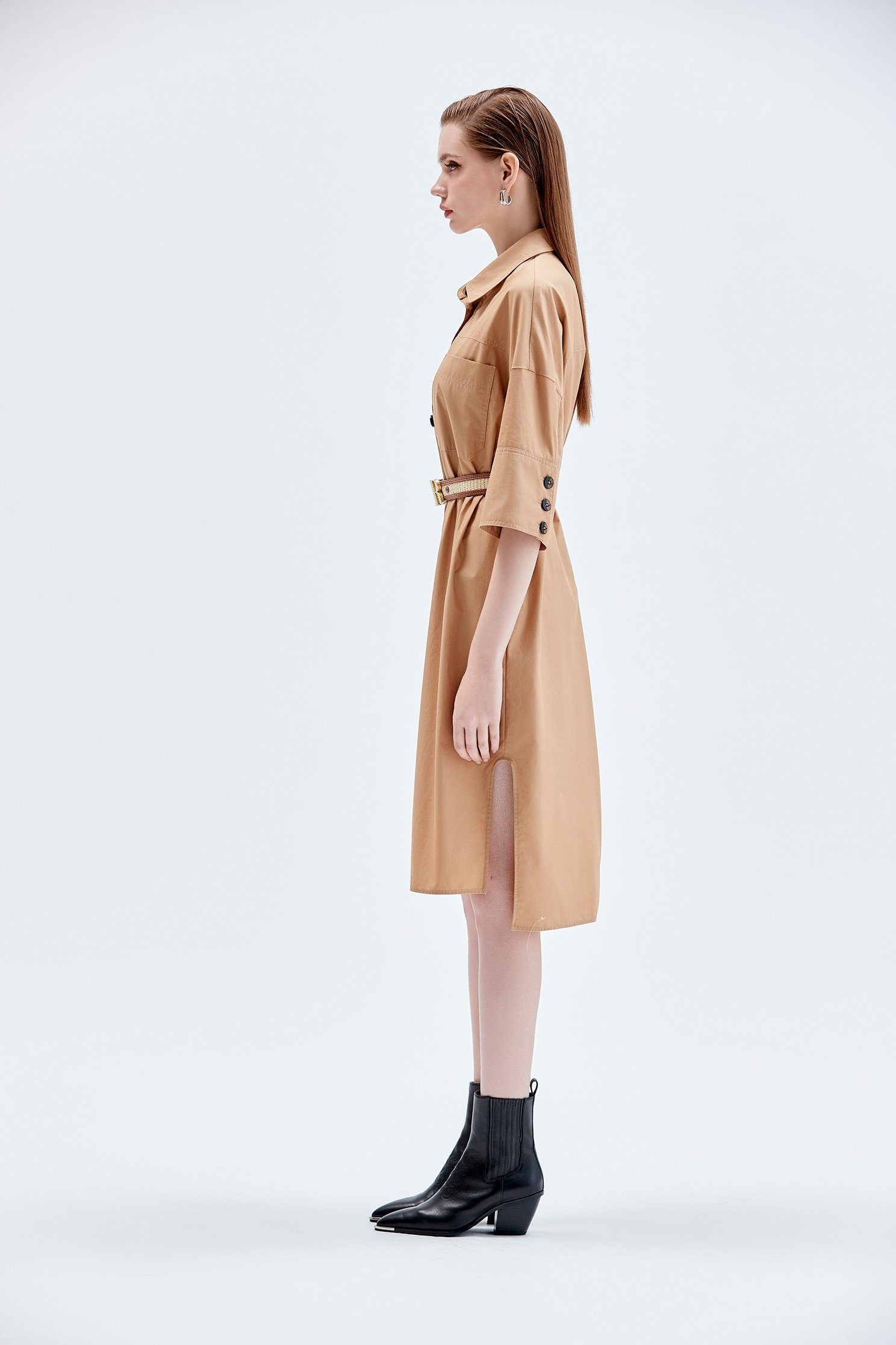 Button Front Side Slit Khaki DressButton Front Side Slit Khaki Dress,Dresses,Shirt dresses,Season (AW) Look,Cardigans,Blouses