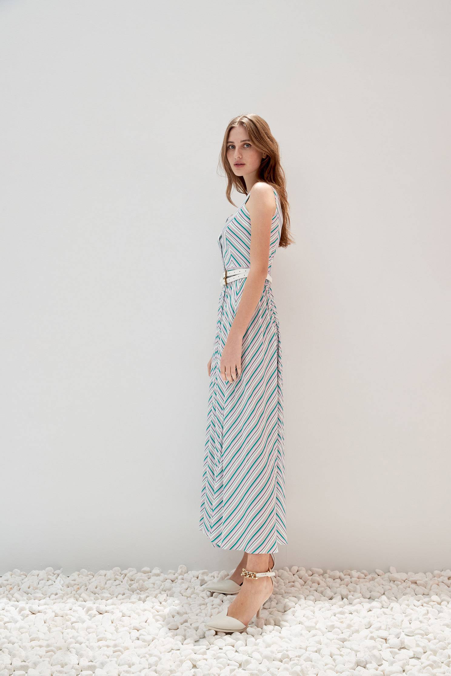 Irregular Stripe Maxi DressColorful stripe printed cotton long dress,V-Neck T shirts,Dresses,Season (SS) Look,Trends