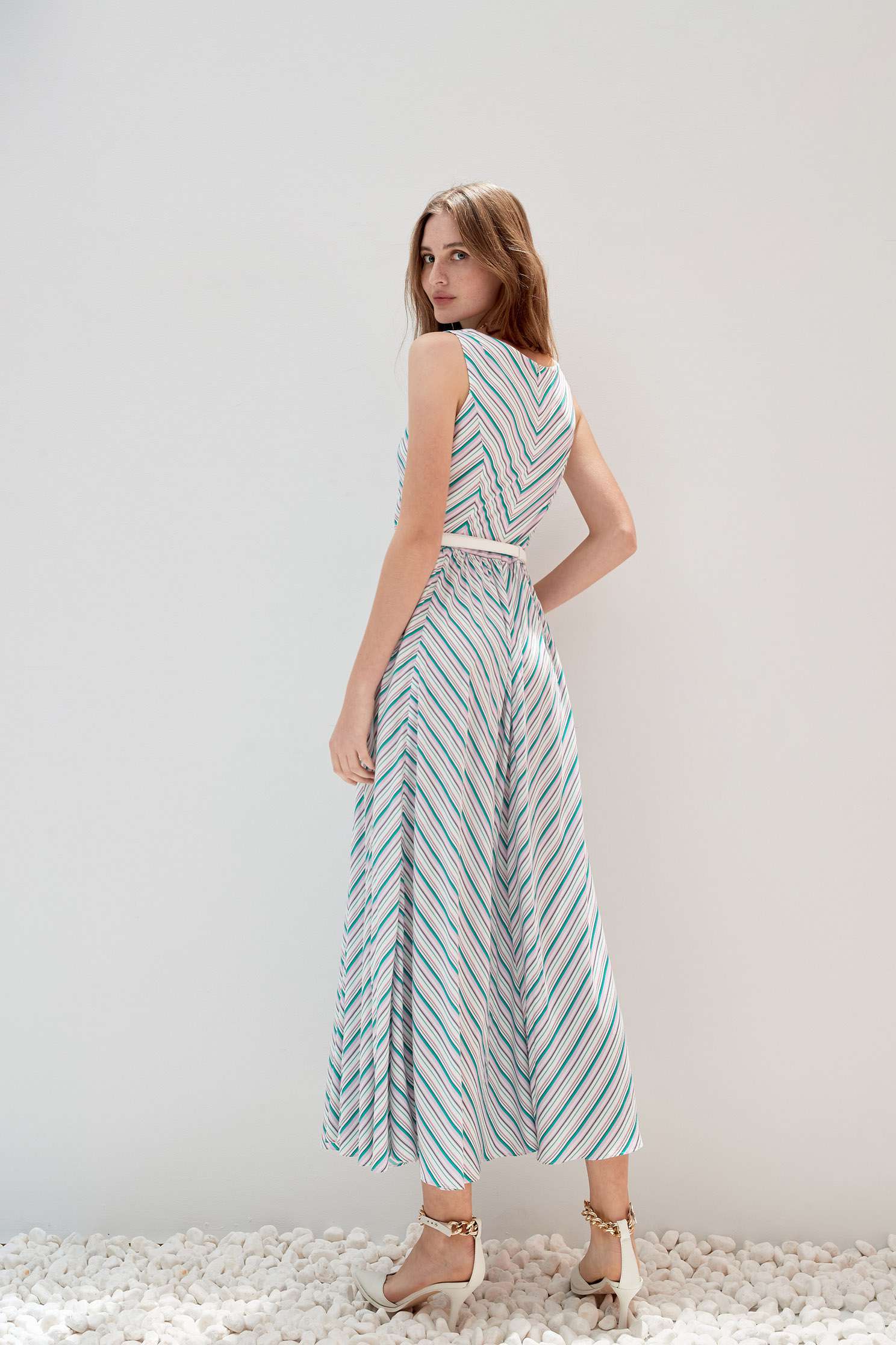 Irregular Stripe Maxi DressColorful stripe printed cotton long dress,V-Neck T shirts,Dresses,Season (SS) Look,Trends