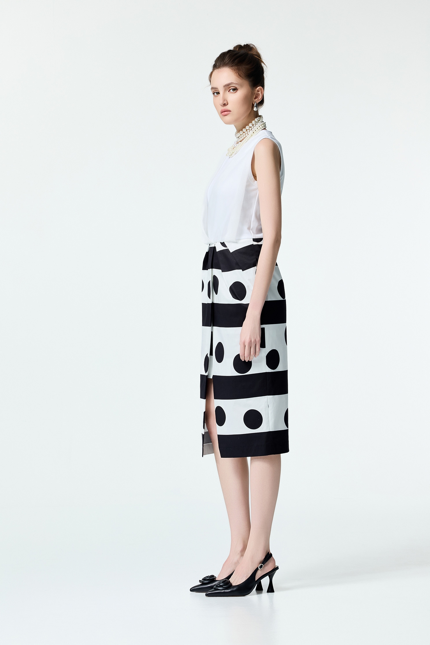 Stripe With Polka Dot Print Sleeveless DressStripe With Polka Dot Print Sleeveless Dress,Dresses,Season (SS) Look,dotcollection,Back To Classic,Back To B/W