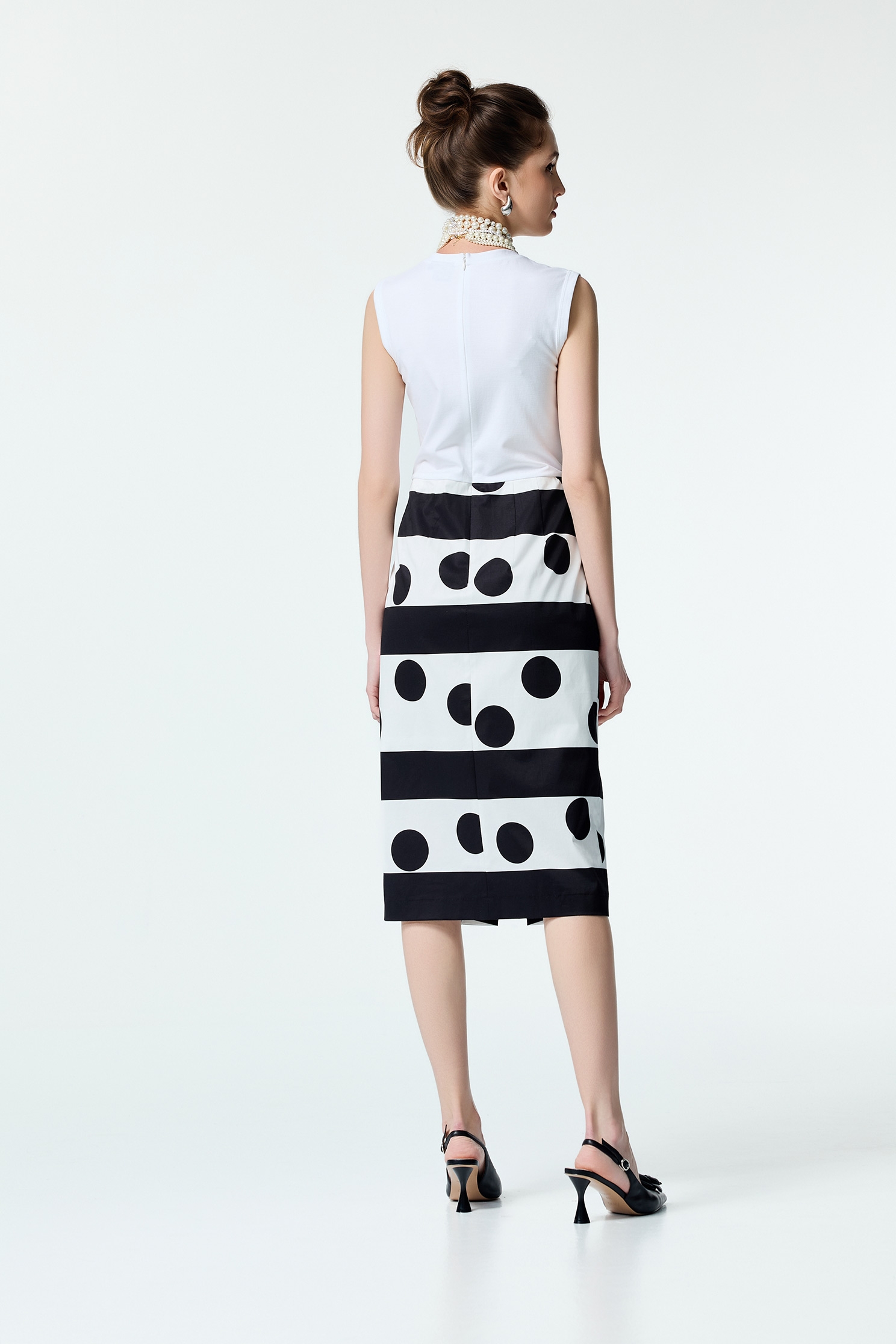 Stripe With Polka Dot Print Sleeveless DressStripe With Polka Dot Print Sleeveless Dress,Dresses,Season (SS) Look,dotcollection,Back To Classic,Back To B/W