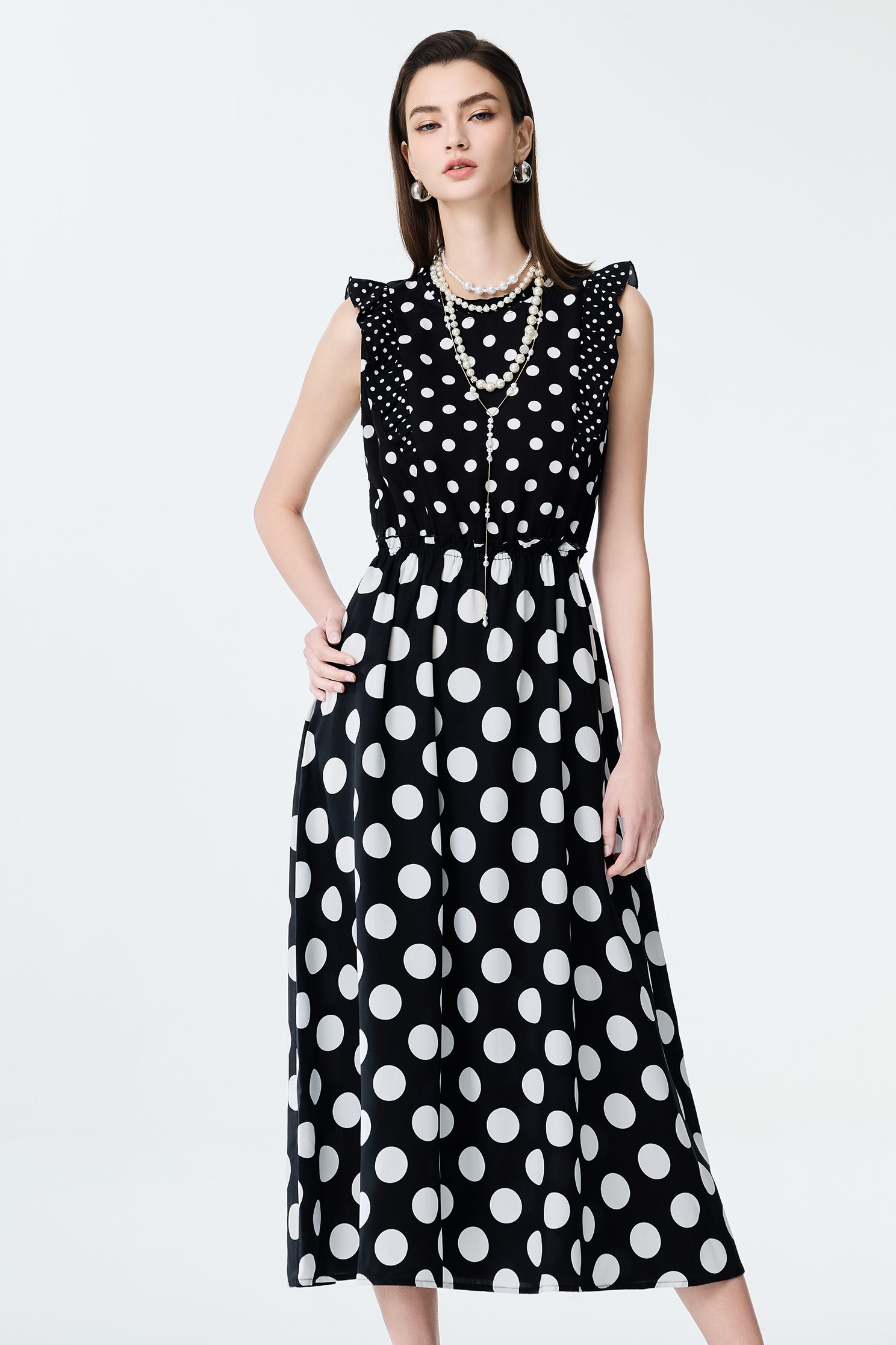 Polka Dot Sleeveless DressPolka Dot Sleeveless Dress,Dresses,Office Looks,Season (SS) Look,sleeveless tops
