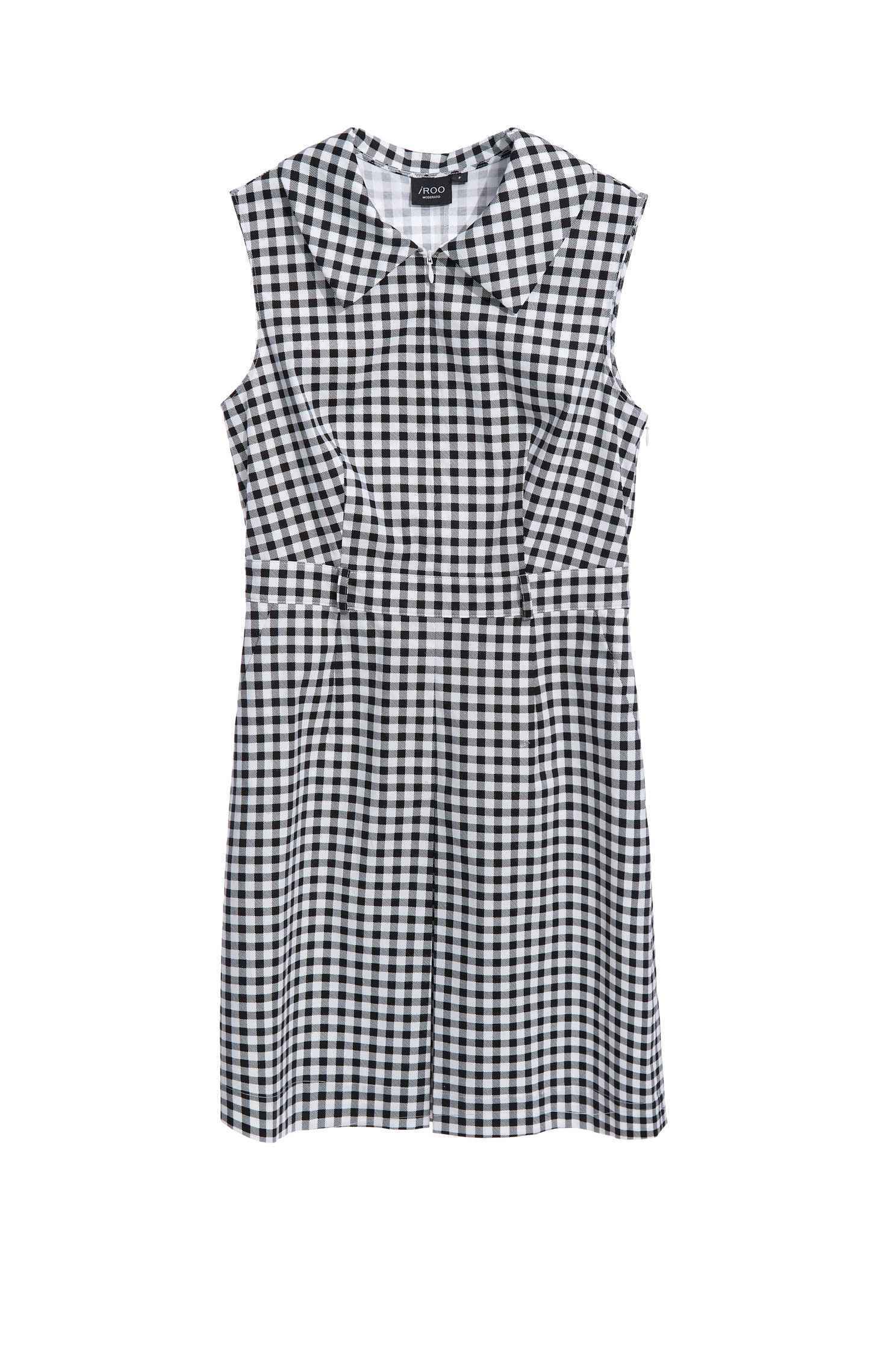 Black White Plaid Collared Short DressRetro check dress,Dresses,Printed dresses,Queen,Season (SS) Look,Plaid