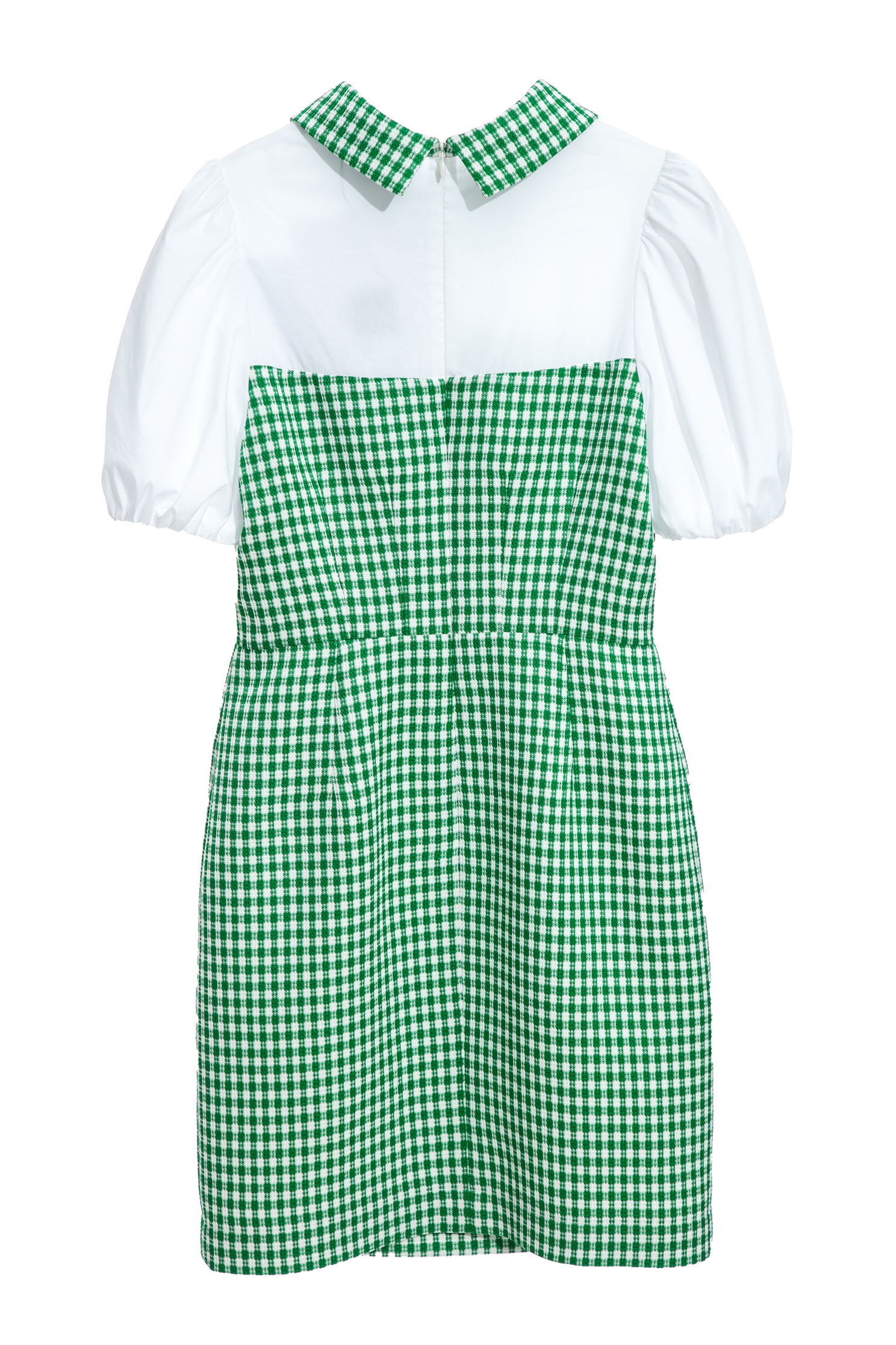 Green Plaid Splicing DressChecked tweed short dress,Dresses,Queen,Season (SS) Look,Plaid,Valentine,Blouses