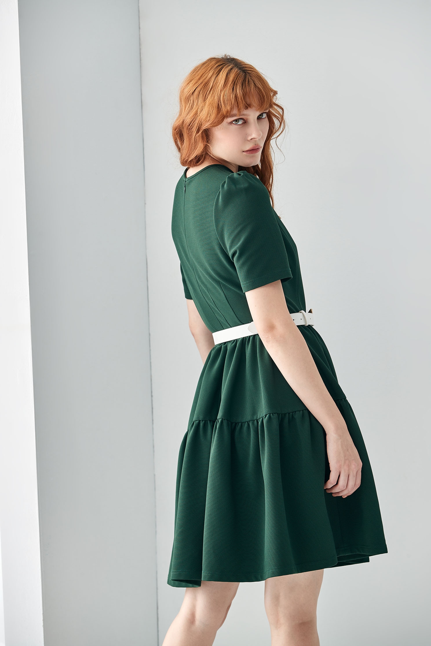 Short Sleeve Green DressElegant court-style copper-green dress,Dresses,Queen,Season (SS) Look,Valentine,bows