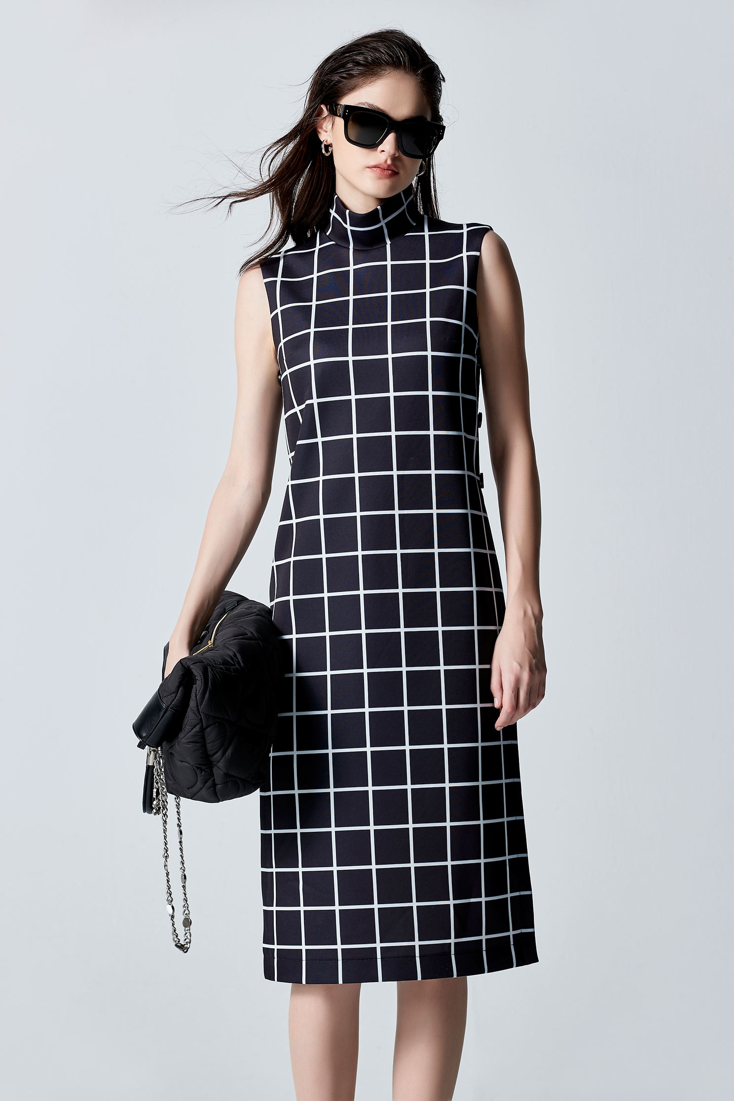 Turtleneck Checkered Dress With High Side SlitsTurtleneck Checkered Dress With High Side Slits,Dresses,Plaid,Season (AW) Look,Maxi dresses