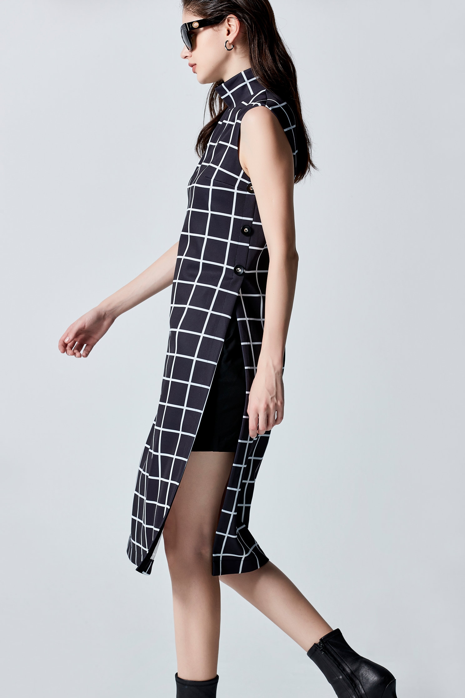 Turtleneck Checkered Dress With High Side SlitsTurtleneck Checkered Dress With High Side Slits,Dresses,Plaid,Season (AW) Look,Maxi dresses