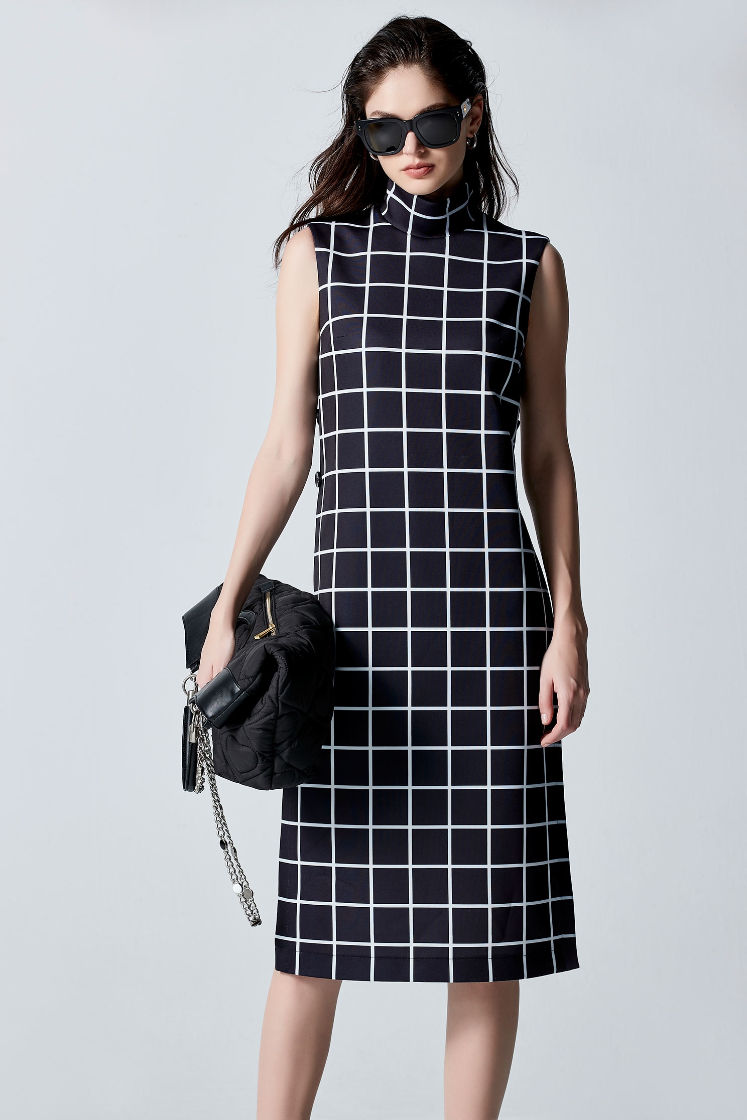 Turtleneck Checkered Dress With High Side SlitsTurtleneck Checkered Dress With High Side Slits,Dresses,Plaid,Season (AW) Look,Maxi dresses