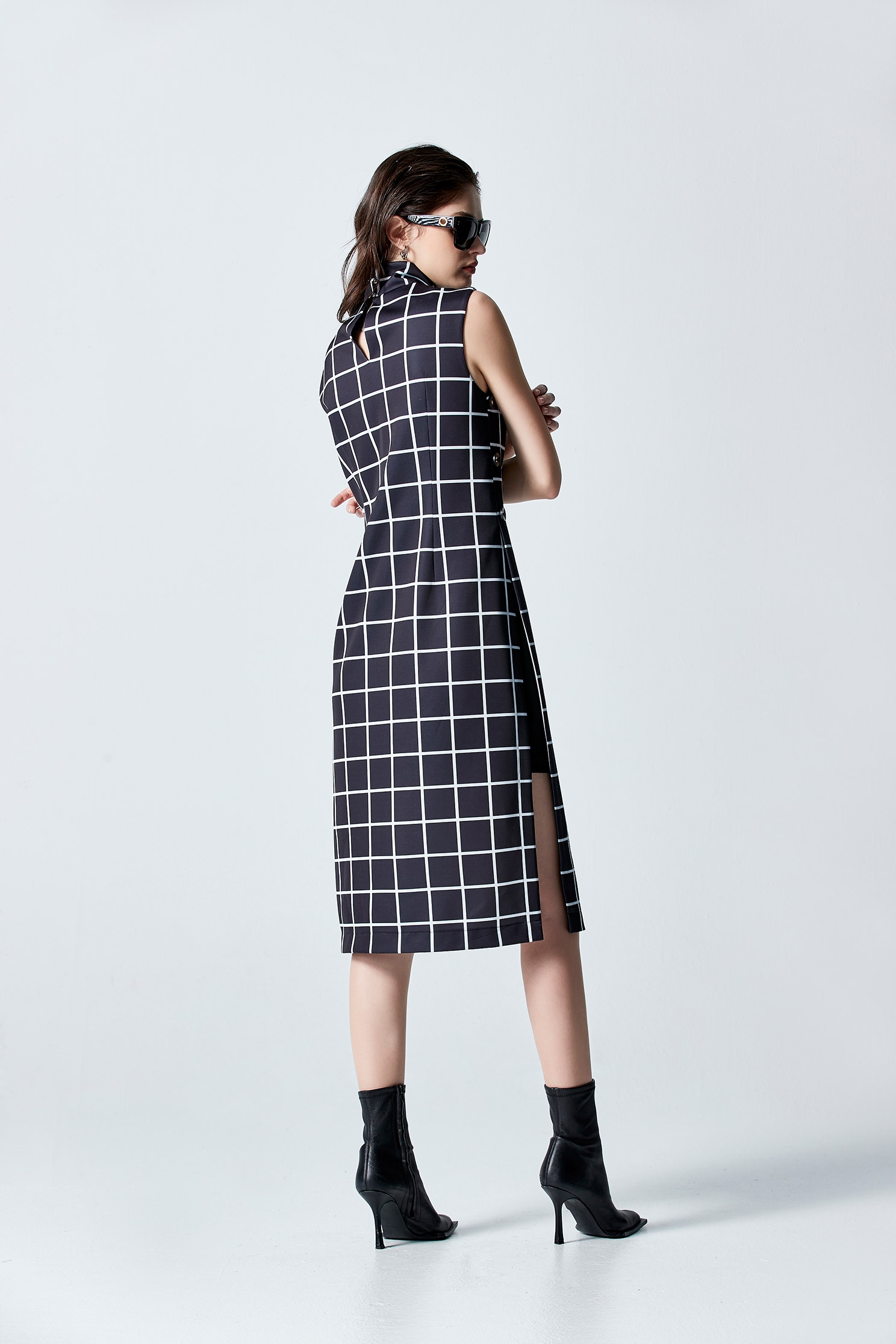 Turtleneck Checkered Dress With High Side SlitsTurtleneck Checkered Dress With High Side Slits,Dresses,Plaid,Season (AW) Look,Maxi dresses