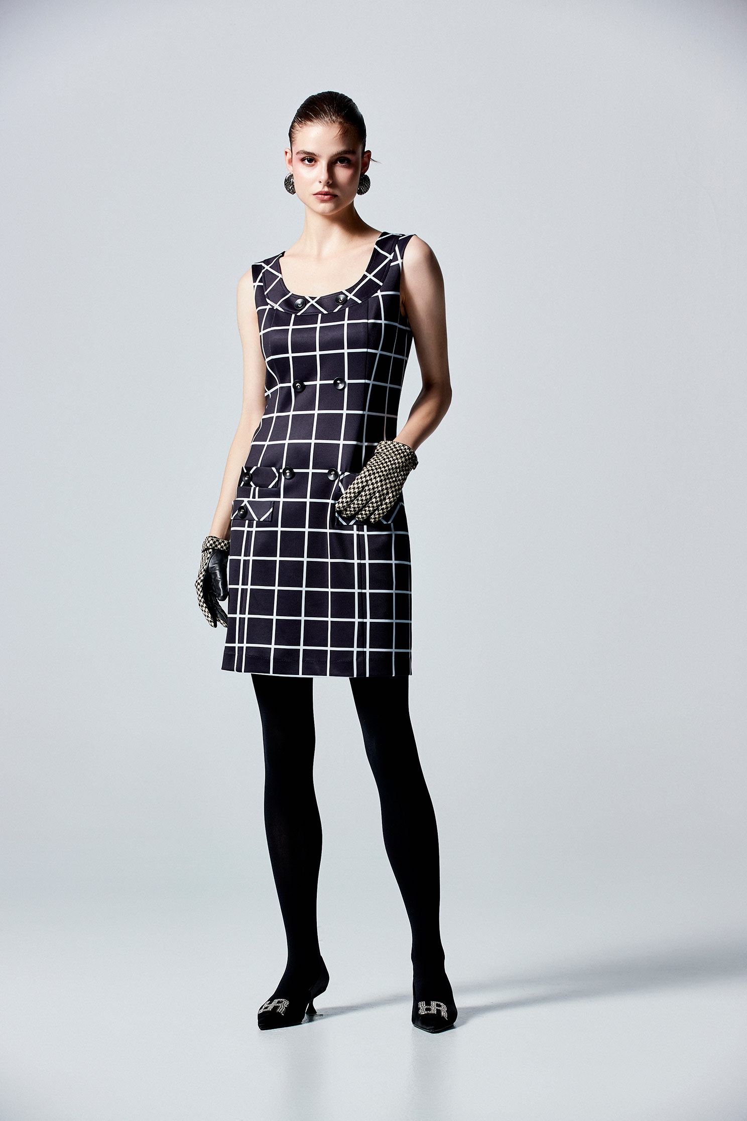 Sleeveless Checkered Short DressSleeveless Checkered Short Dress,Dresses,Plaid,Season (AW) Look