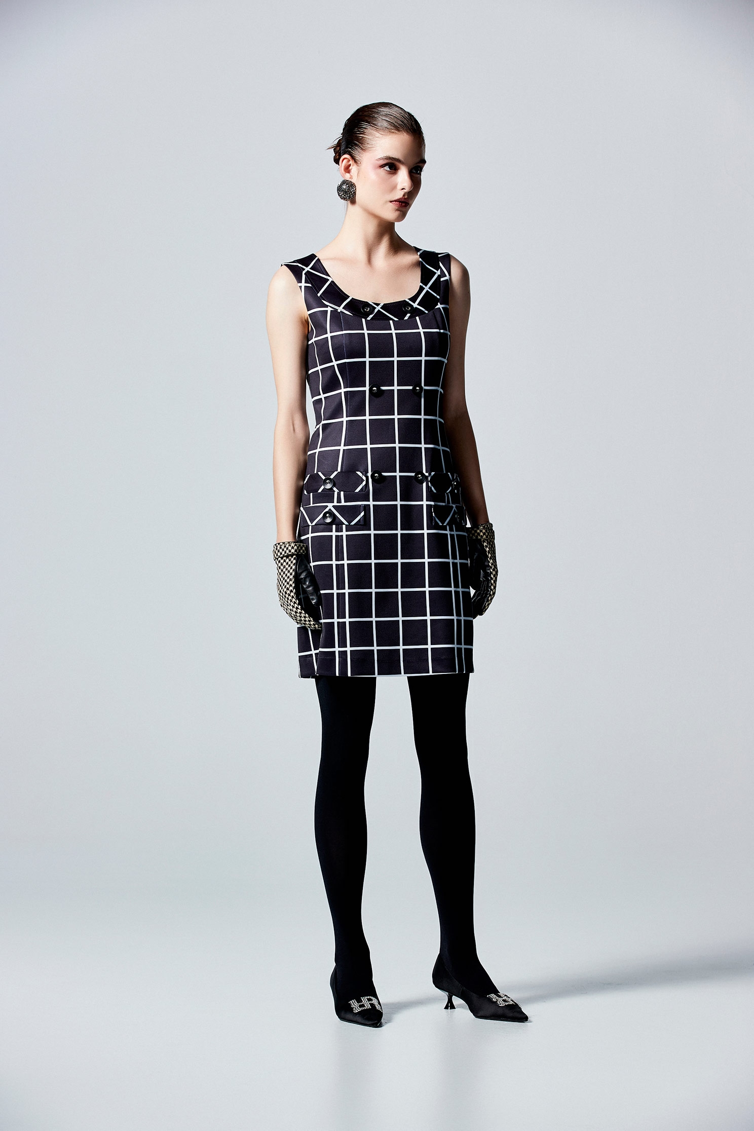 Sleeveless Checkered Short DressSleeveless Checkered Short Dress,Dresses,Plaid,Season (AW) Look