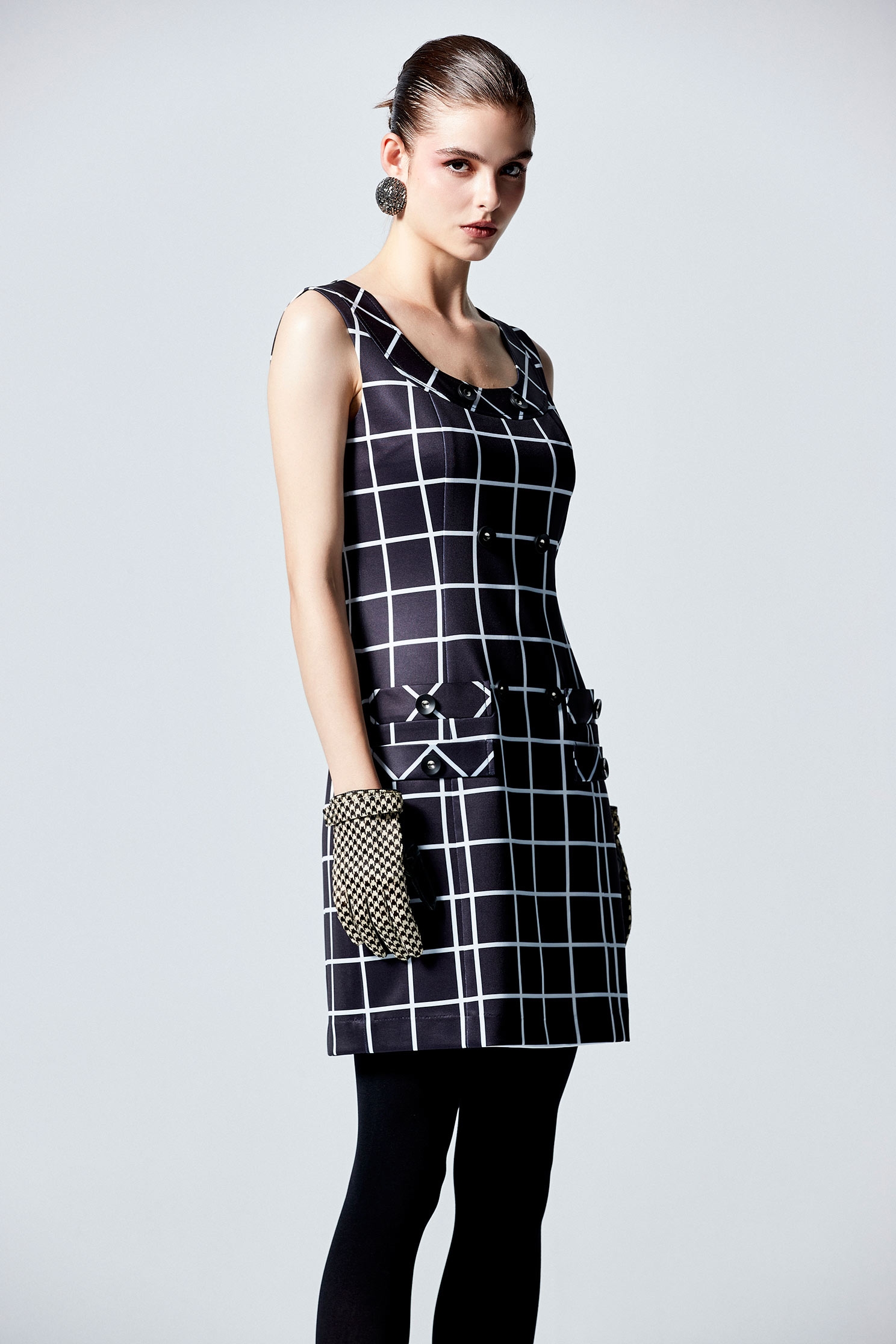 Sleeveless Checkered Short DressSleeveless Checkered Short Dress,Dresses,Plaid,Season (AW) Look