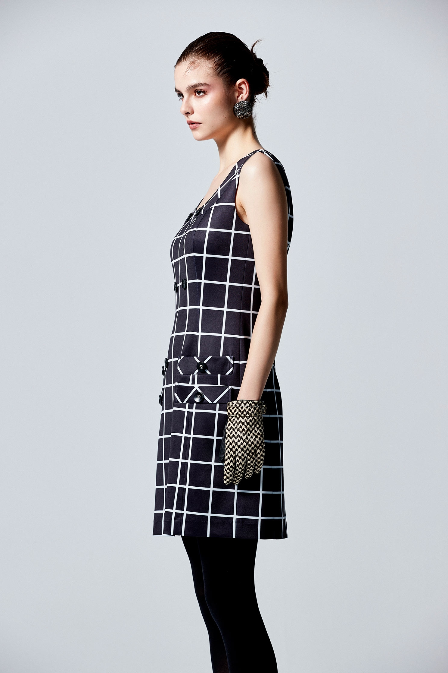 Sleeveless Checkered Short DressSleeveless Checkered Short Dress,Dresses,Plaid,Season (AW) Look