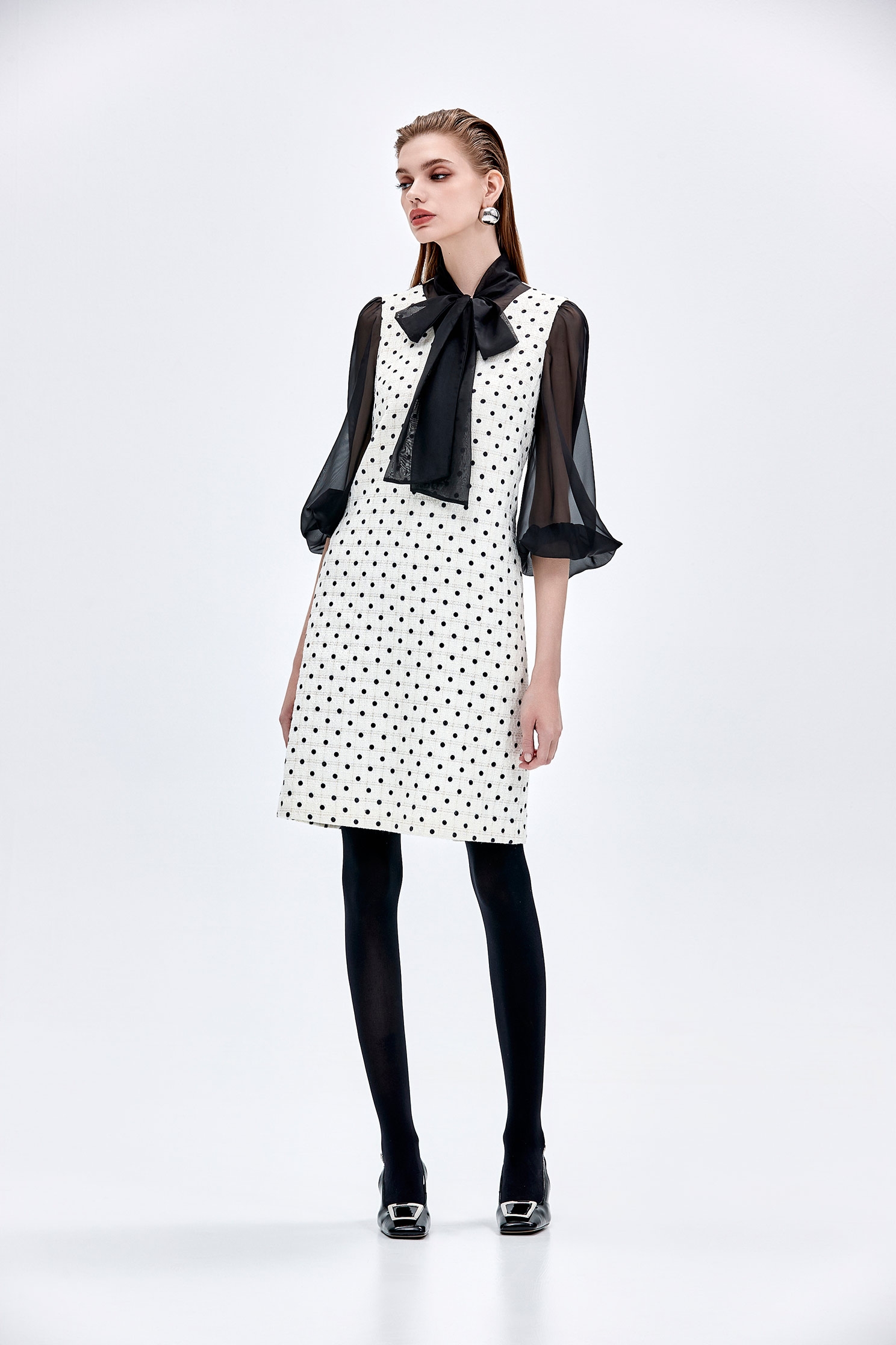 Retro Polka Dot Dress With Bow CollarRetro Polka Dot Dress With Bow Collar,Dresses,dotcollection,Season (AW) Look