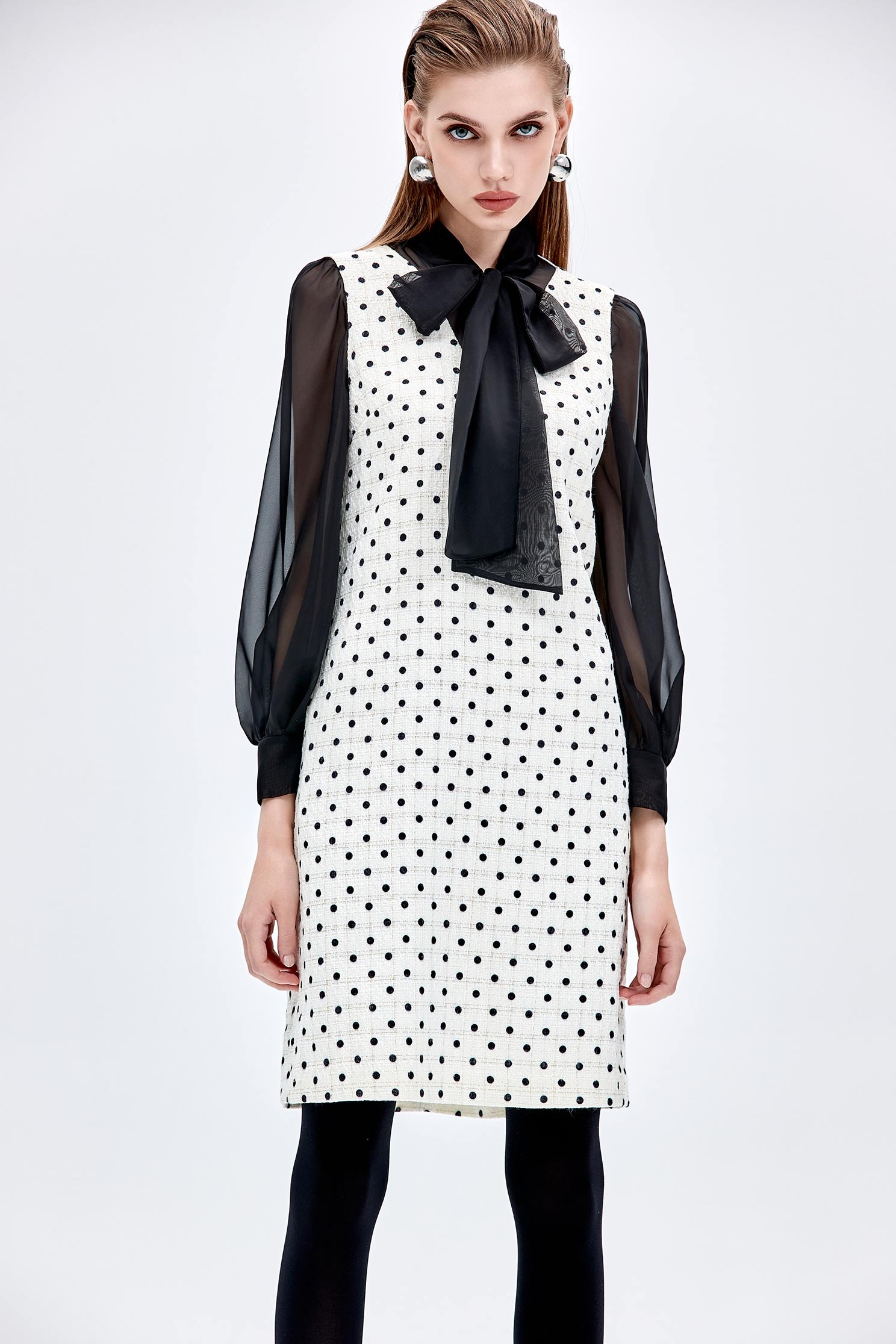 Retro Polka Dot Dress With Bow CollarRetro Polka Dot Dress With Bow Collar,Dresses,dotcollection,Season (AW) Look