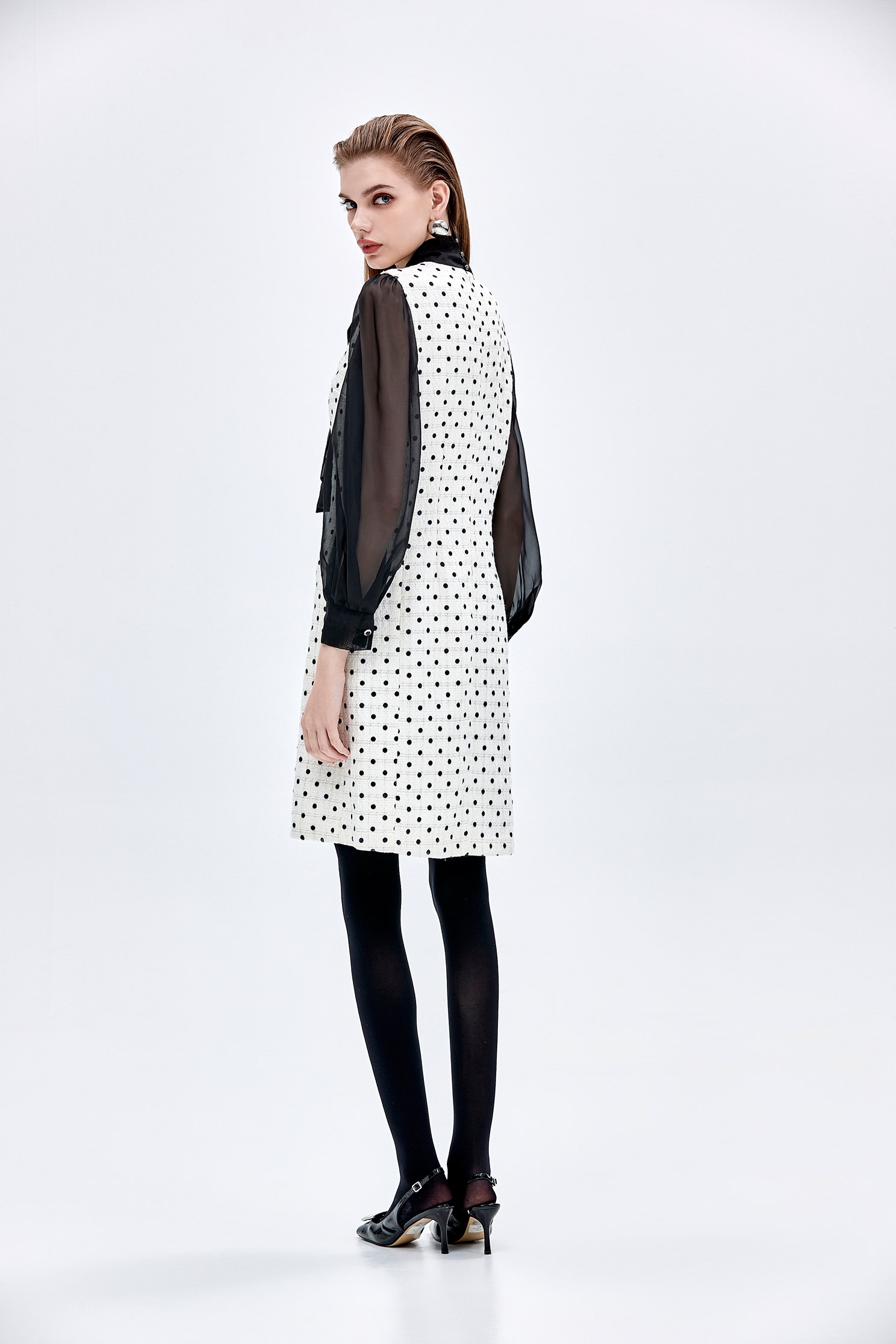 Retro Polka Dot Dress With Bow CollarRetro Polka Dot Dress With Bow Collar,Dresses,dotcollection,Season (AW) Look