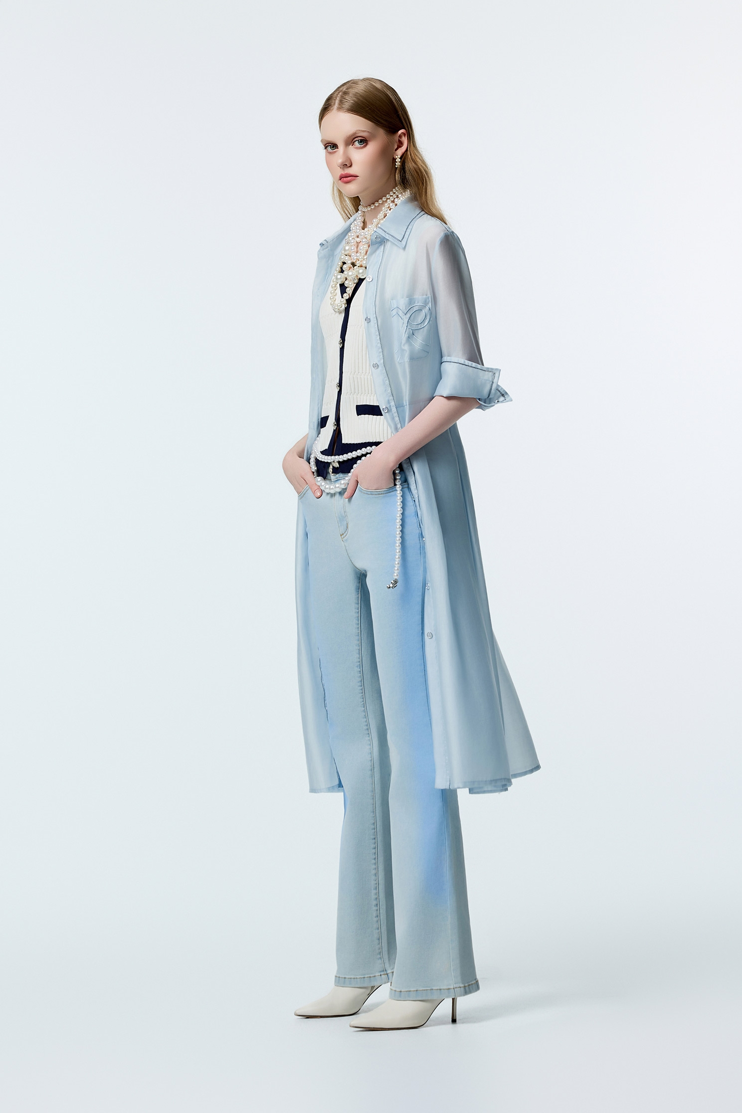 Light Blue Shirt Dress With Contrast Stitch DetailLight Blue Shirt Dress With Contrast Stitch Detail,Office Looks,Embroidered,Shirt dresses,Season (AW) Look,bows,upperclass