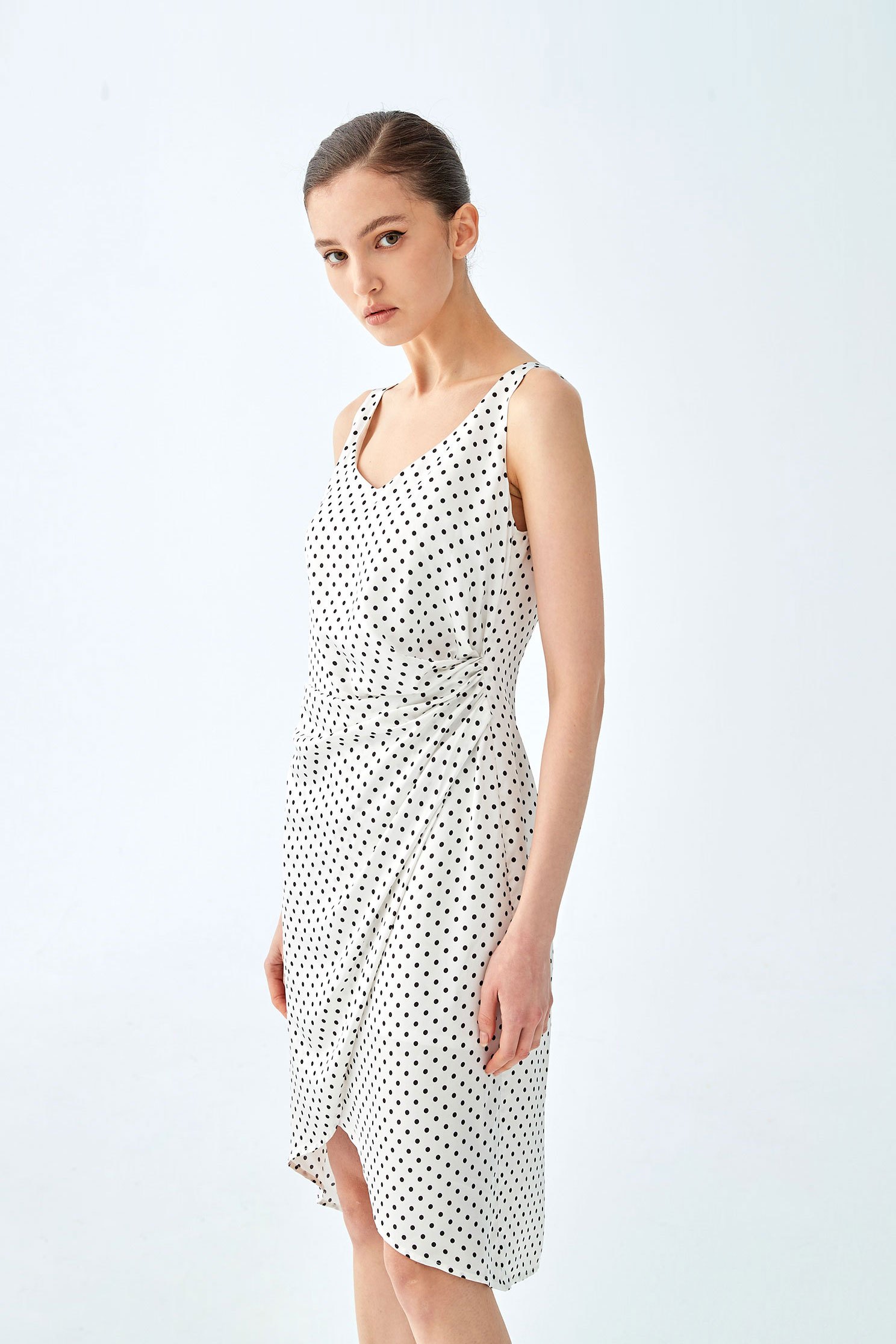 Polka Dot Sleeveless Side Wrap DressDress with polka dot print,Dresses,Printed dresses,Season (SS) Look,White dresses,Valentine