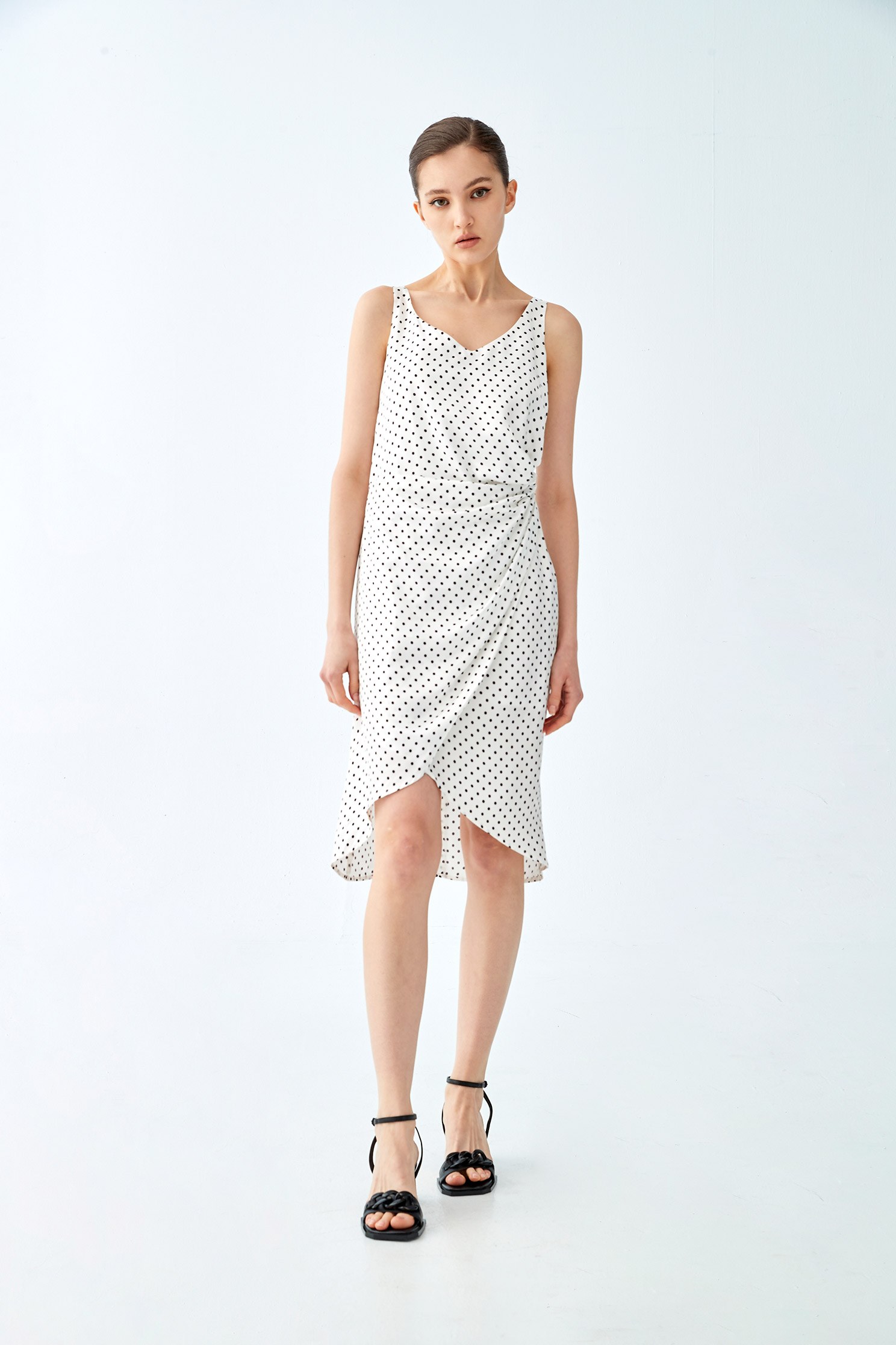 Polka Dot Sleeveless Side Wrap DressDress with polka dot print,Dresses,Printed dresses,Season (SS) Look,White dresses,Valentine