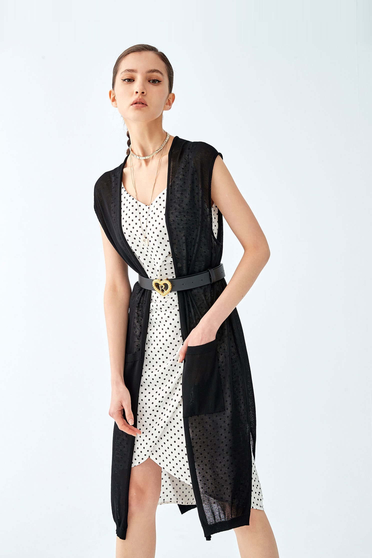 Polka Dot Sleeveless Side Wrap DressDress with polka dot print,Dresses,Printed dresses,Season (SS) Look,White dresses,Valentine