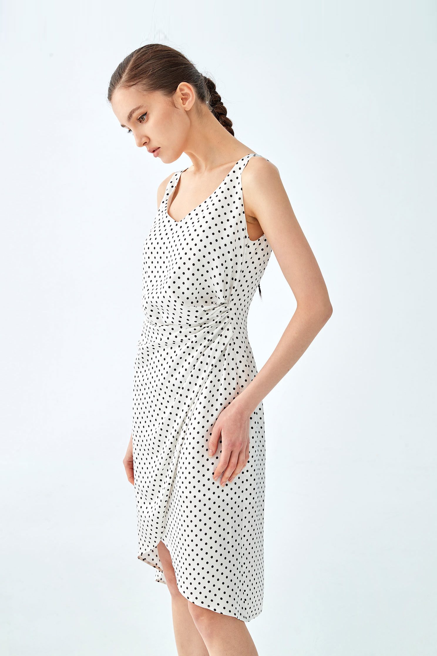 Polka Dot Sleeveless Side Wrap DressDress with polka dot print,Dresses,Printed dresses,Season (SS) Look,White dresses,Valentine