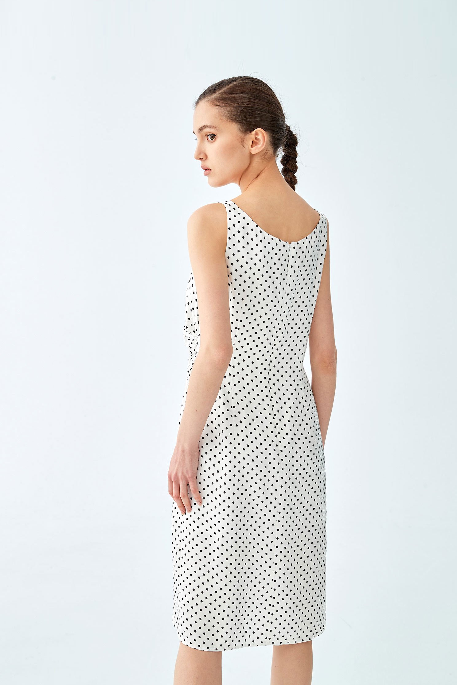 Polka Dot Sleeveless Side Wrap DressDress with polka dot print,Dresses,Printed dresses,Season (SS) Look,White dresses,Valentine