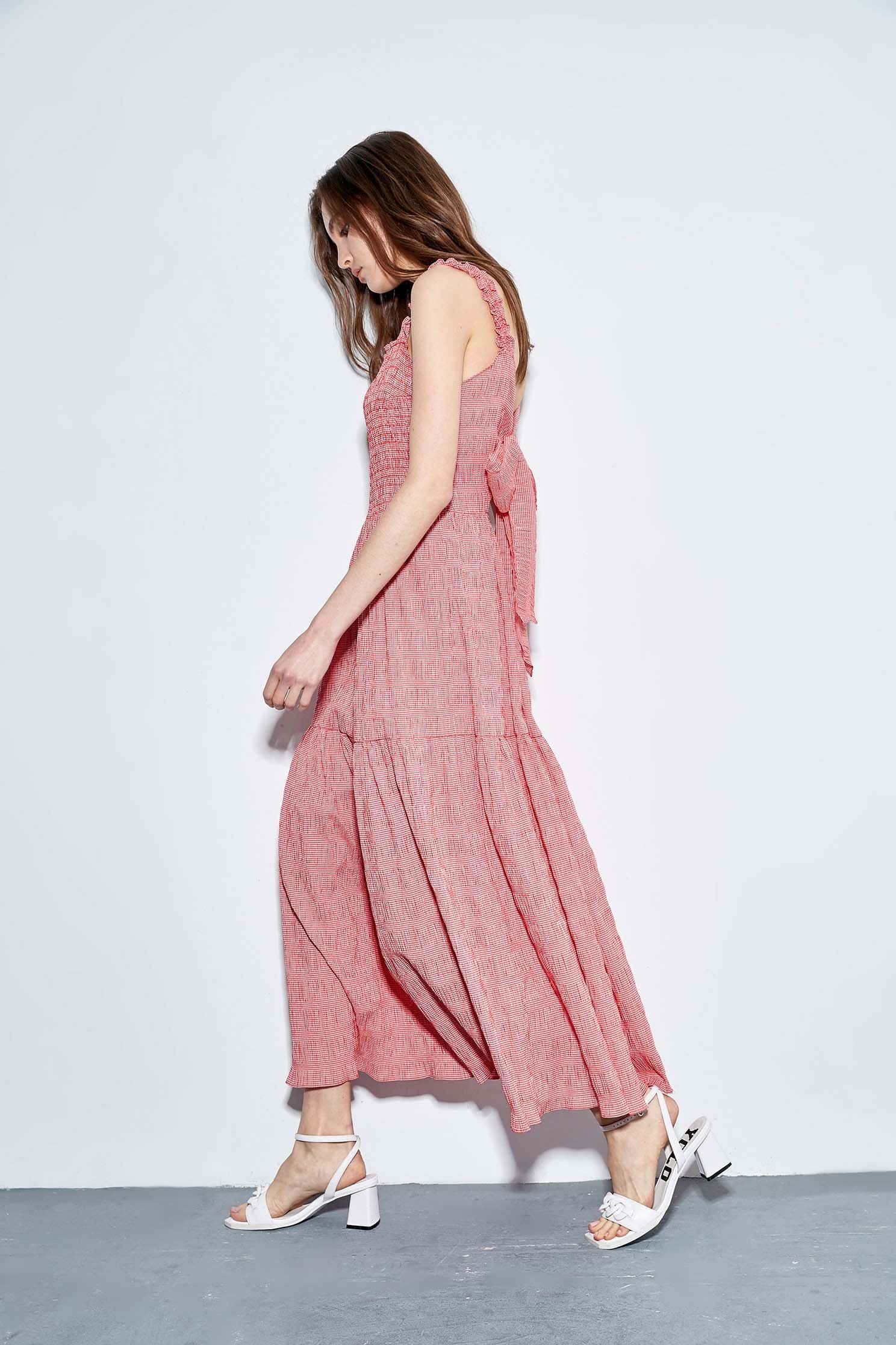 Red Sleeveless Low Back Mixi DressLong dress with folding design,Open back dresses,travelwear,Season (SS) Look,mothergift,coolsummer,Maxi dresses