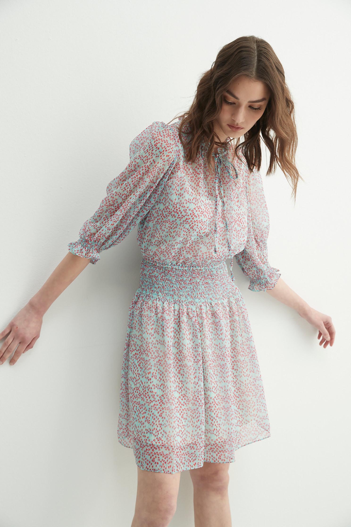 All Over Print Elastic Waist DressChiffon dress with Henna print,Under shirts,Printed dresses,Chiffon dresses,Season (SS) Look,mothergift,upperclass,Chiffon,Chiffon dresses