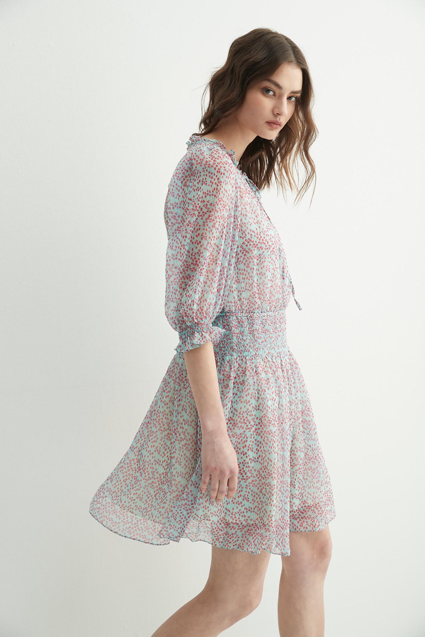 All Over Print Elastic Waist DressChiffon dress with Henna print,Under shirts,Printed dresses,Chiffon dresses,Season (SS) Look,mothergift,upperclass,Chiffon,Chiffon dresses