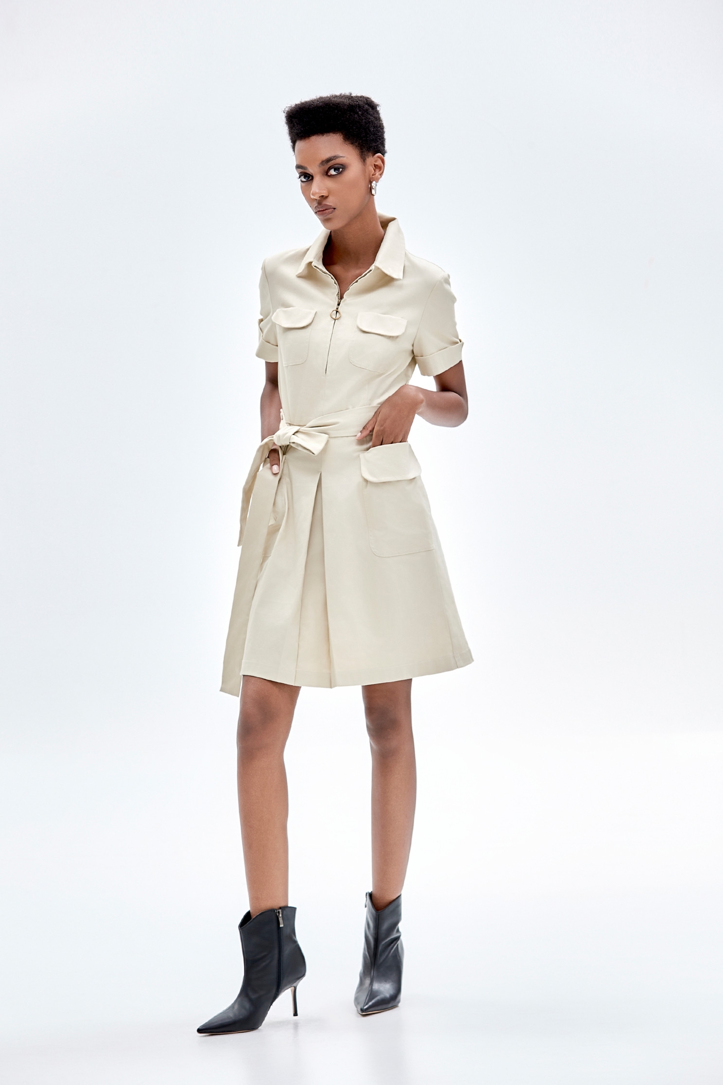 Short Sleeve Belted Safari DressShort Sleeve Belted Safari Dress,Dresses,Denim,Season (AW) Look