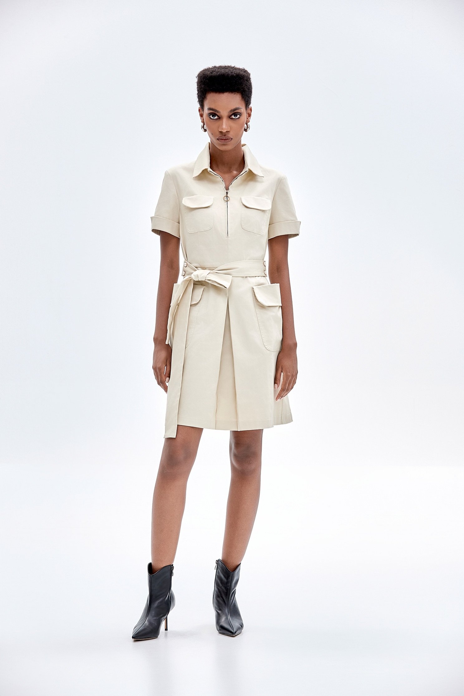 Short Sleeve Belted Safari DressShort Sleeve Belted Safari Dress,Dresses,Denim,Season (AW) Look