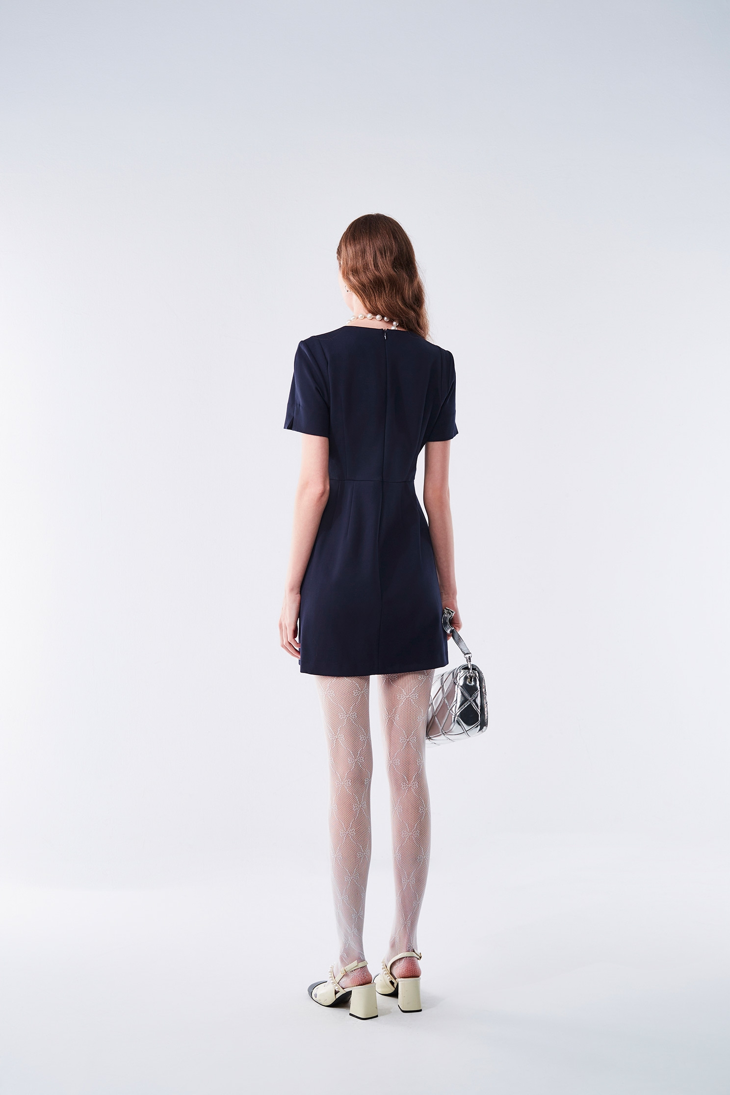 Short Sleeve Navy Pleated DressShort Sleeve Navy Pleated Dress,Dresses,Season (AW) Look