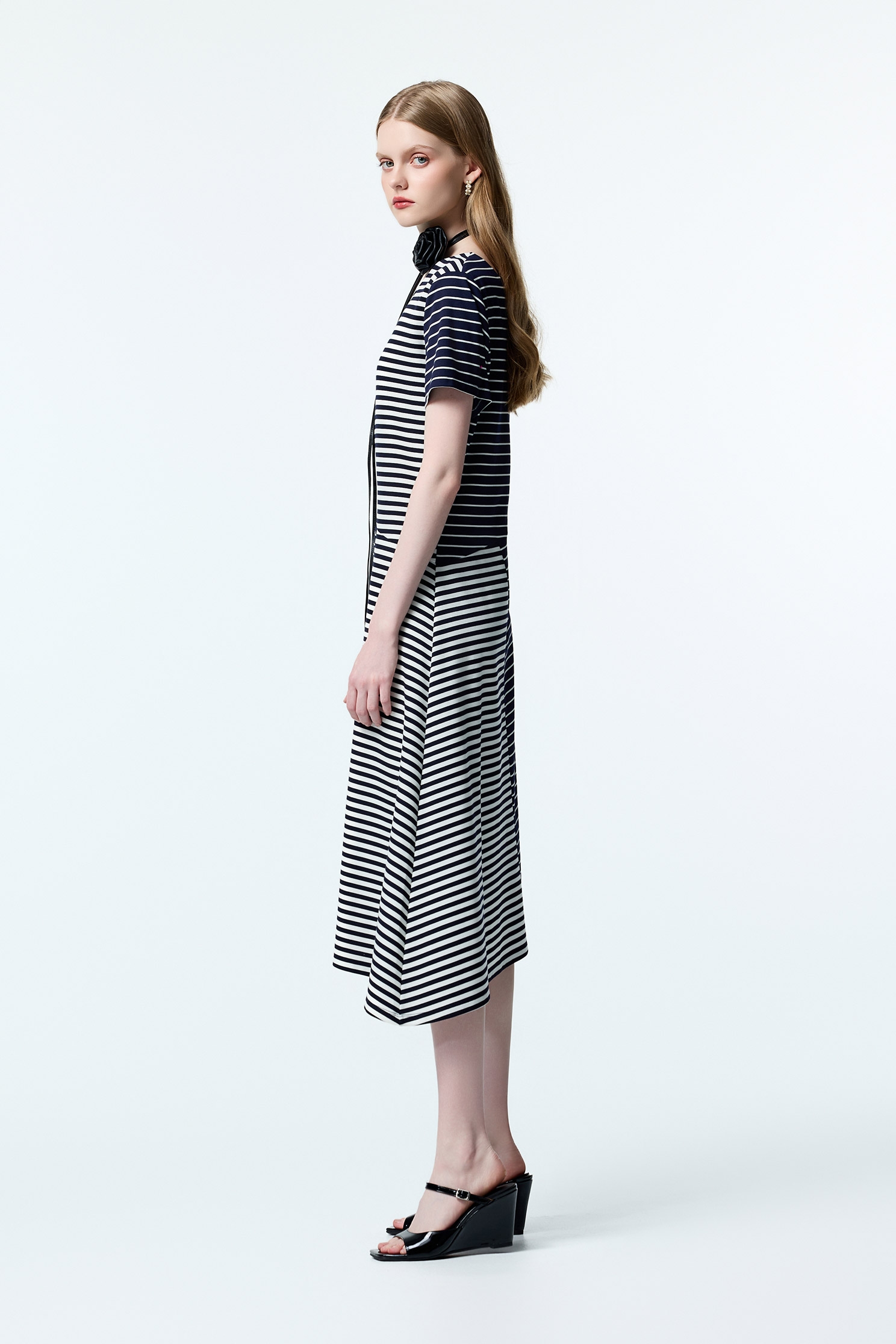 Asymmetric Patchwork Short Sleeve DressAsymmetric Patchwork Short Sleeve Dress,Dresses,Stripe,Season (AW) Look