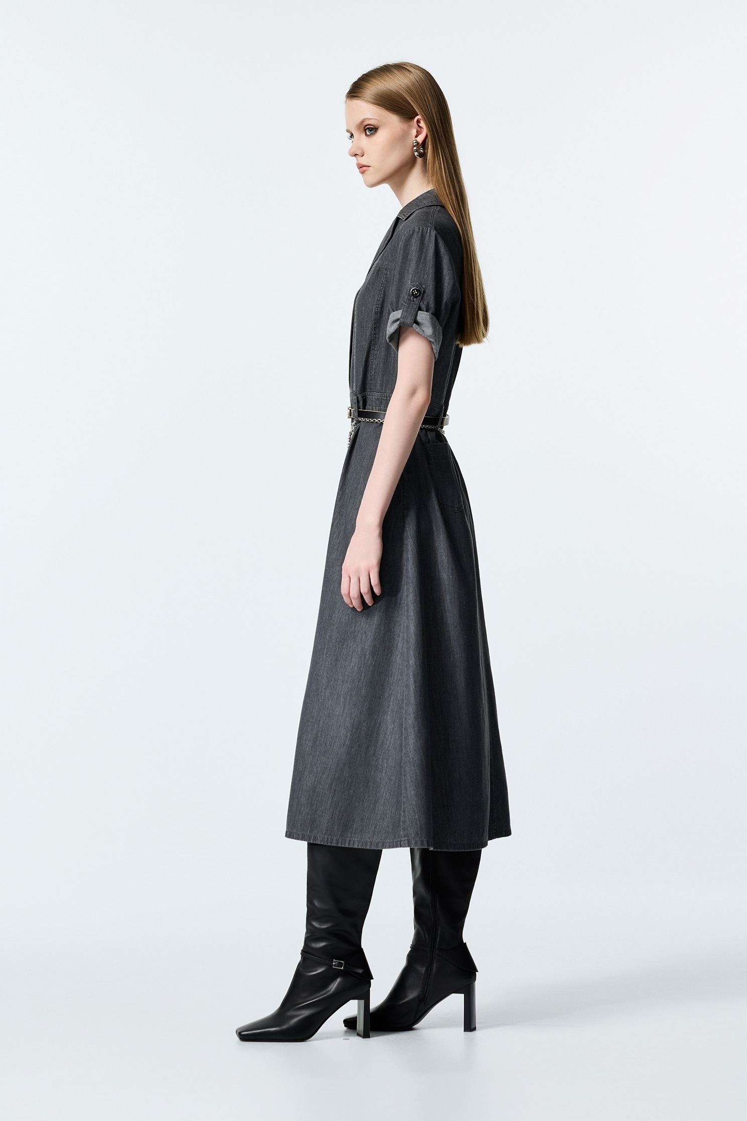 Short Sleeve Grey Denim Maxi DressShort Sleeve Grey Denim Maxi Dress,Dresses,Denim,Season (AW) Look