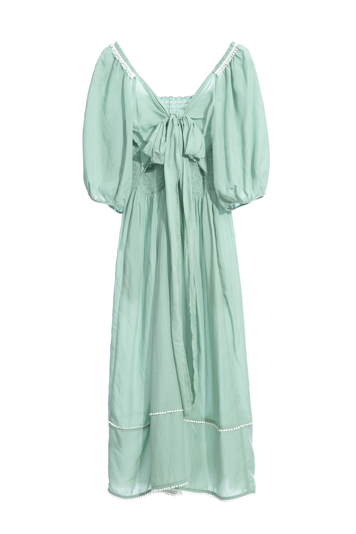 Two-Way Midi Puff Sleeve DressBean paste green dress with tie,Dresses,Season (SS) Look,mothergift