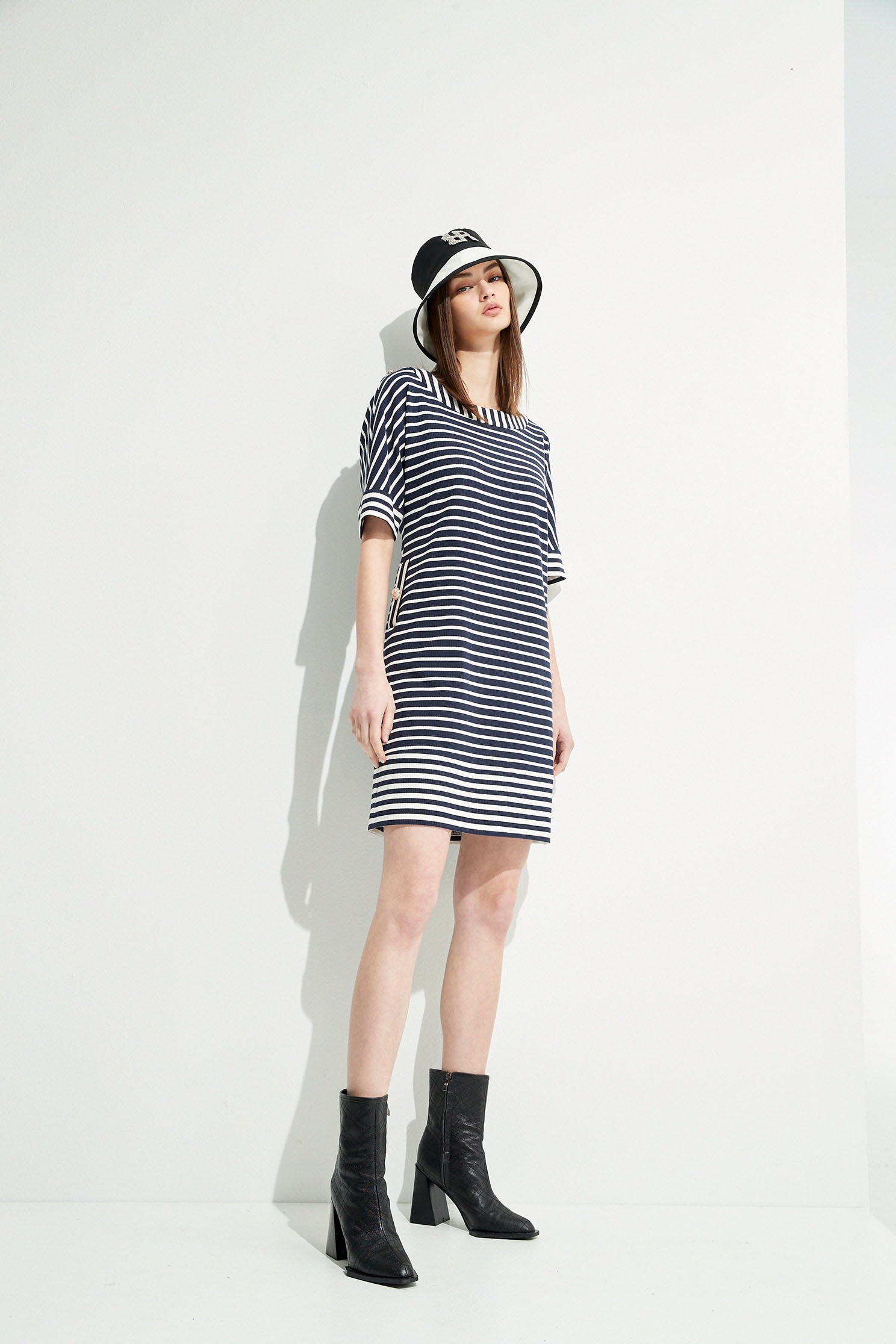 Short Sleeve Navy Stripe DressShort dress with colored stripe design,Dresses,Season (SS) Look,Stripe,mothergift